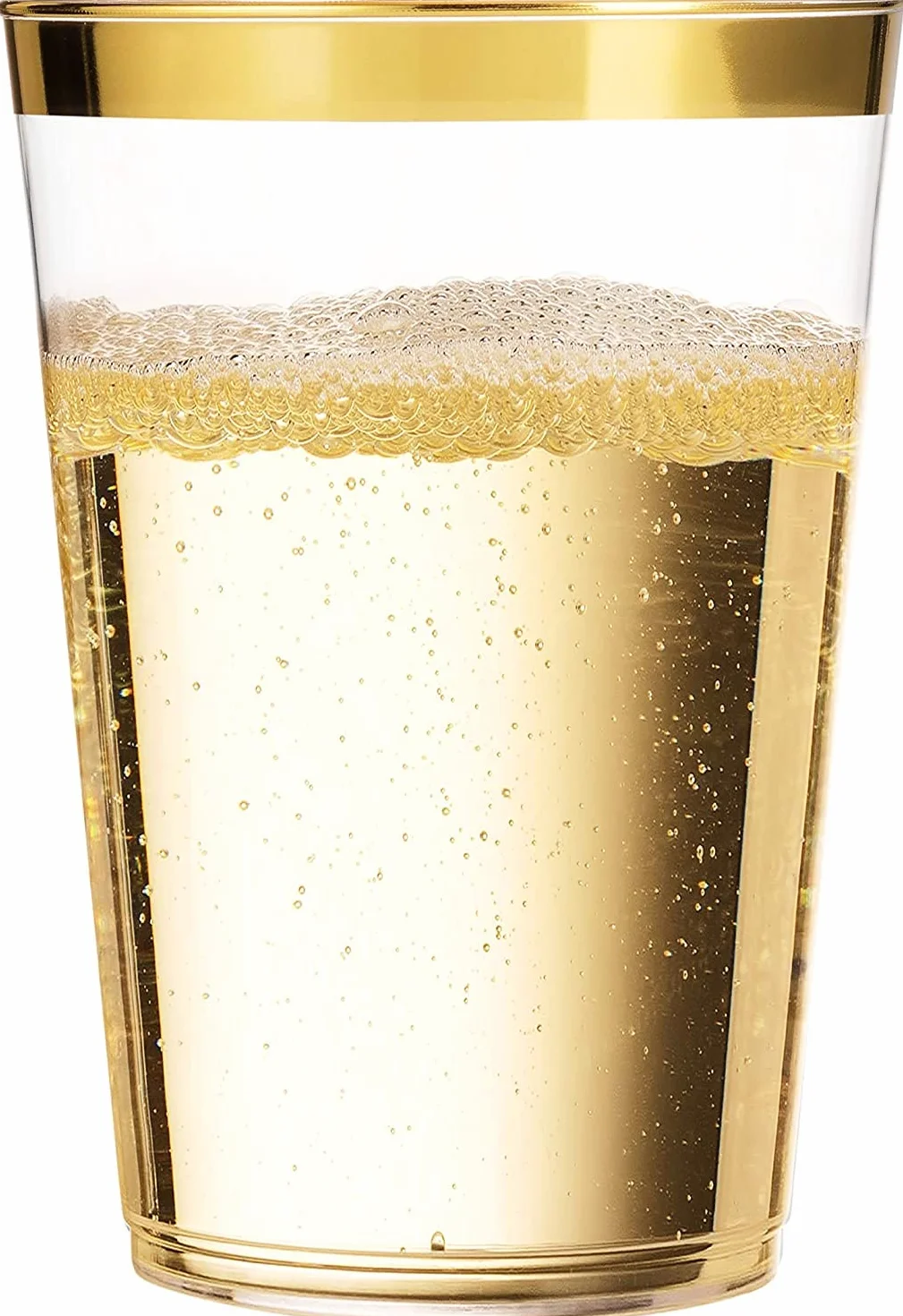 LATERN 50 Piezas Vasos de Plástico con Borde de Dorado, 360ml Plasticos Vasos de Bebida Reutilizables Copas de Vino Elegantes para Fiestas para Champán Cerveza Cóctel Martini Soda (10,5 x 7,5cm)