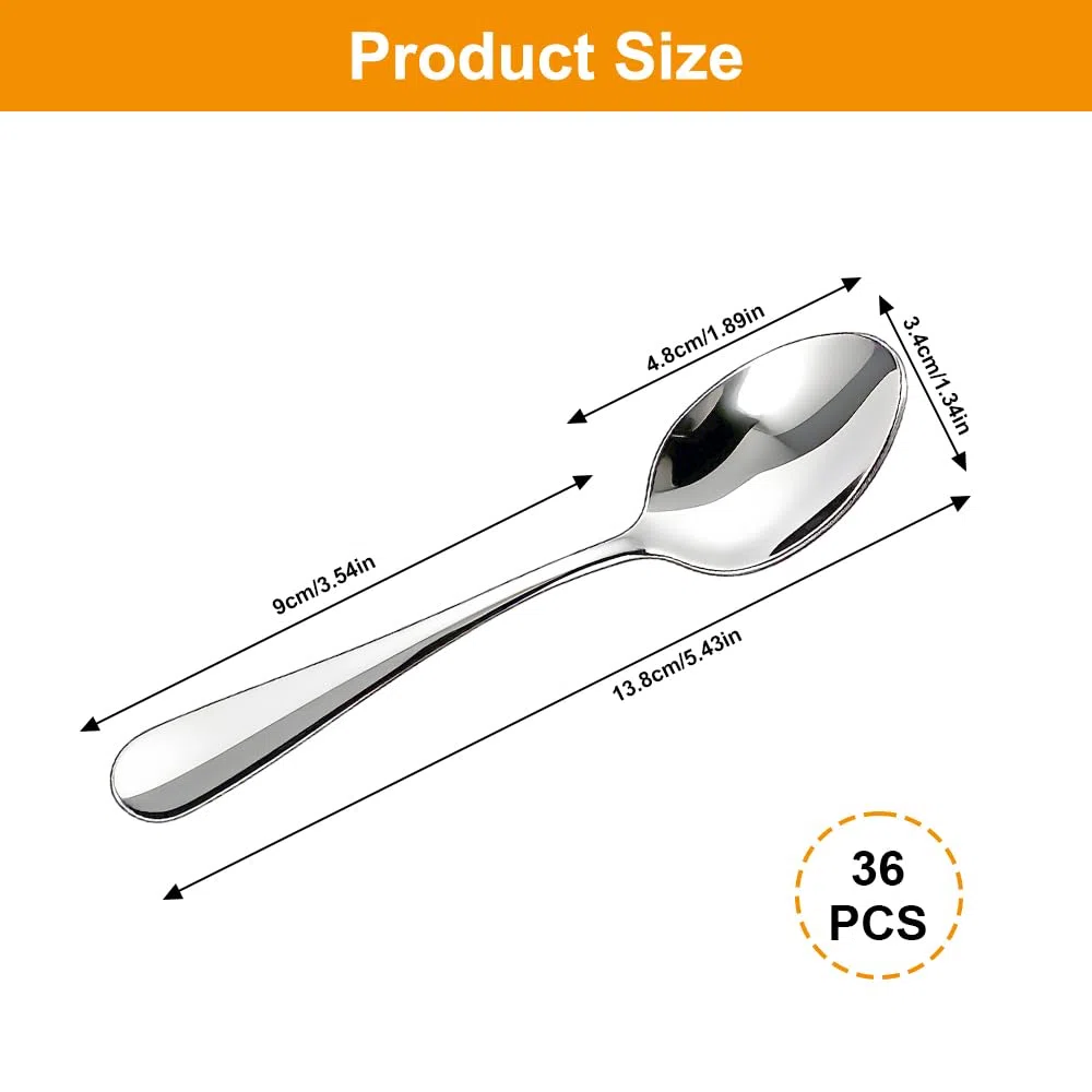 36 Piezas Cucharas de Postre, 13,8 cm Cucharillas Cafe, Cucharas Soperas, Cucharas de Acero Inoxidable, Cucharillas, Pulidas con Espejo, Resistente, para Té, Postre, Pastel, Postre y Ensalada, Plata