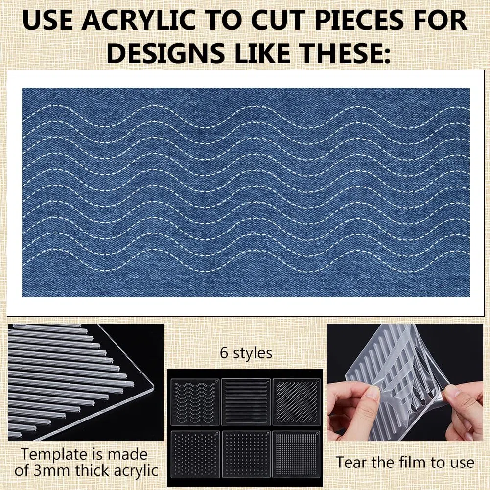 BENECREAT 6 Plantilla Acrílica Sashiko, Puntos, Líneas, Plantilla de Línea de Dibujo de Herramienta de Bordado Acrílico de Barras para Acolchar Y Bordar A Mano, 3mm de Espesor