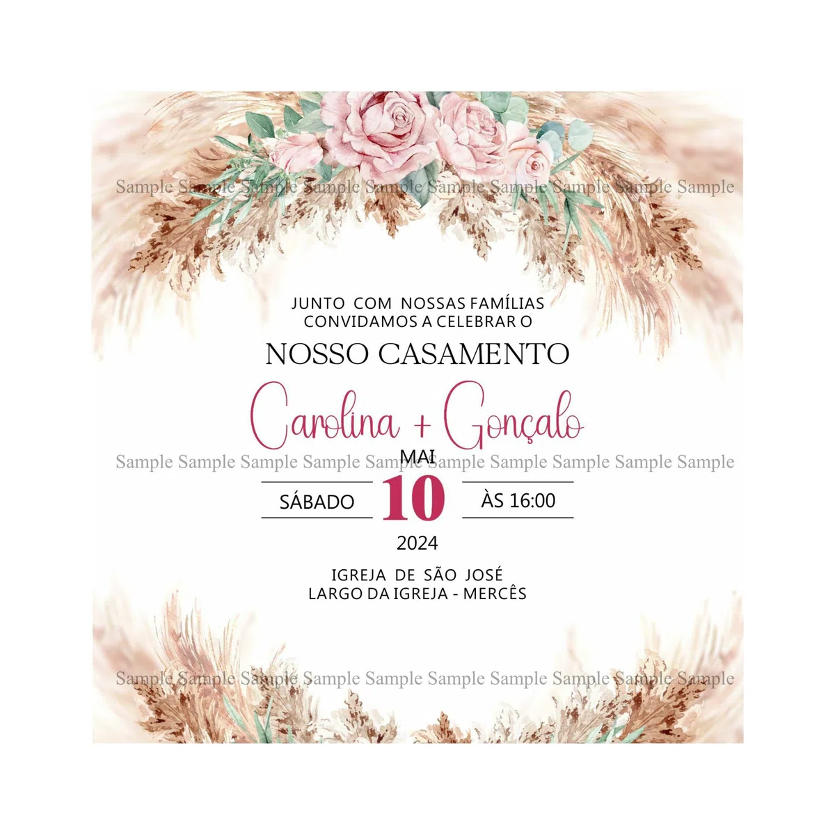 ADOREI - Invitaciones de boda personalizadas 14x14 cm - 25 unidades/Convites de casamento personalizados 14x14 cm - 25 unidades (Modelo 1)