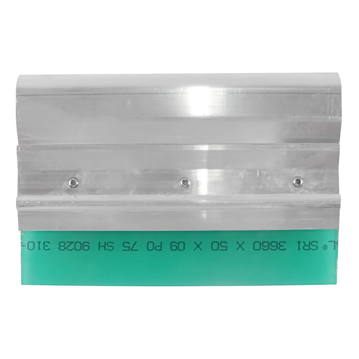 Raspador de tinta cuadrado de 20 cm con mango de aluminio para serigrafía, 75 durómetros, de goma, color verde, para aplicaciones manuales con máquinas gráficas y textiles.