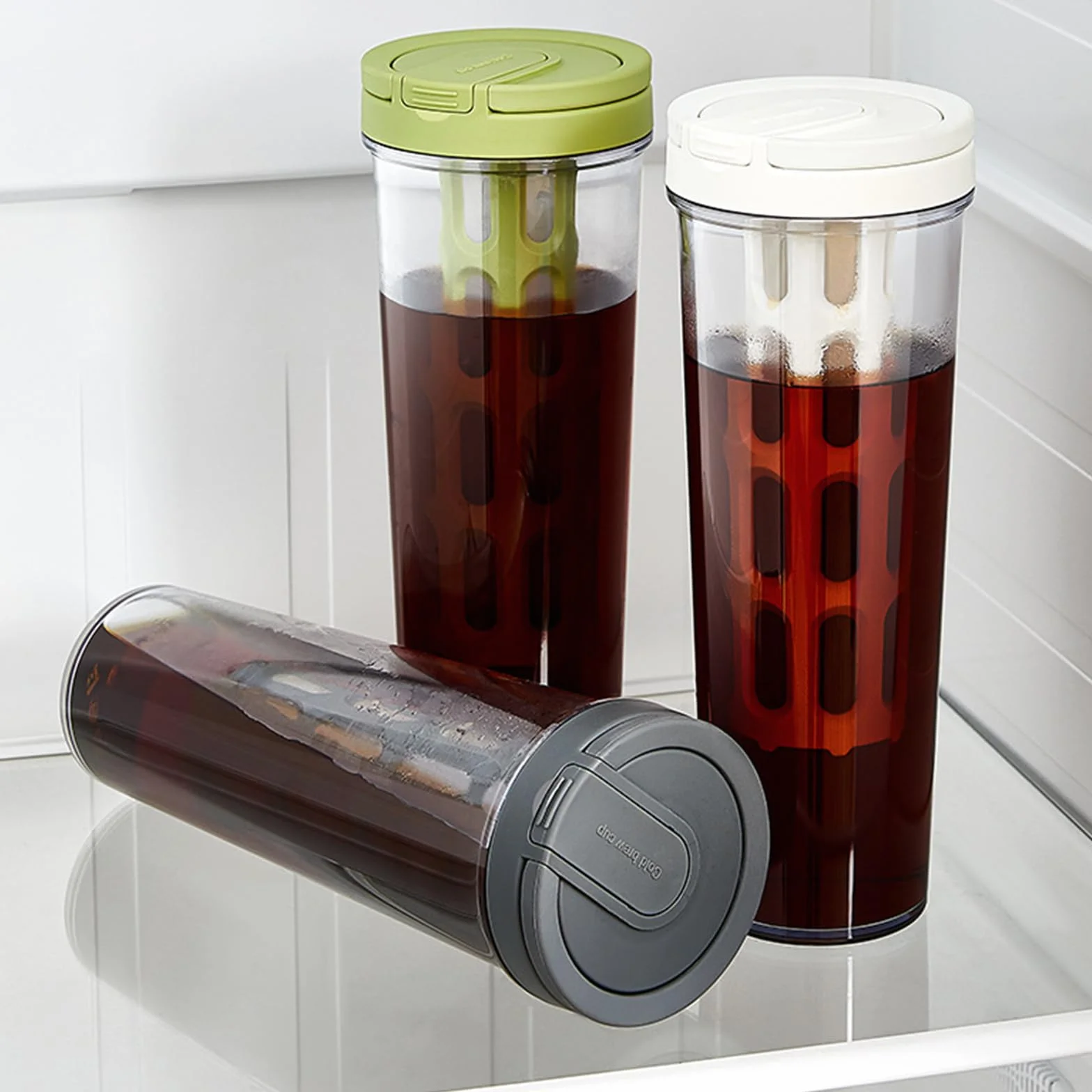 Cafetera fría y jarra de té helado, enfriador de bebidas de gran capacidad con filtro de malla, 1 L (35 onzas) (gris)