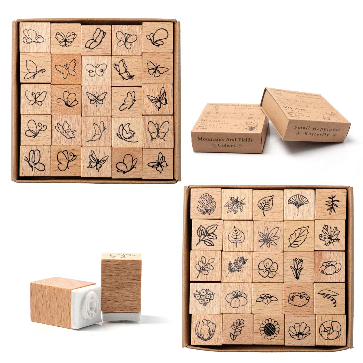 50 Piezas Sellos Surtidos Flores Sellos de Flores para Estampar Madera de Mariposas de Madera para Manualidades para Scrapbooking,Tarjeta