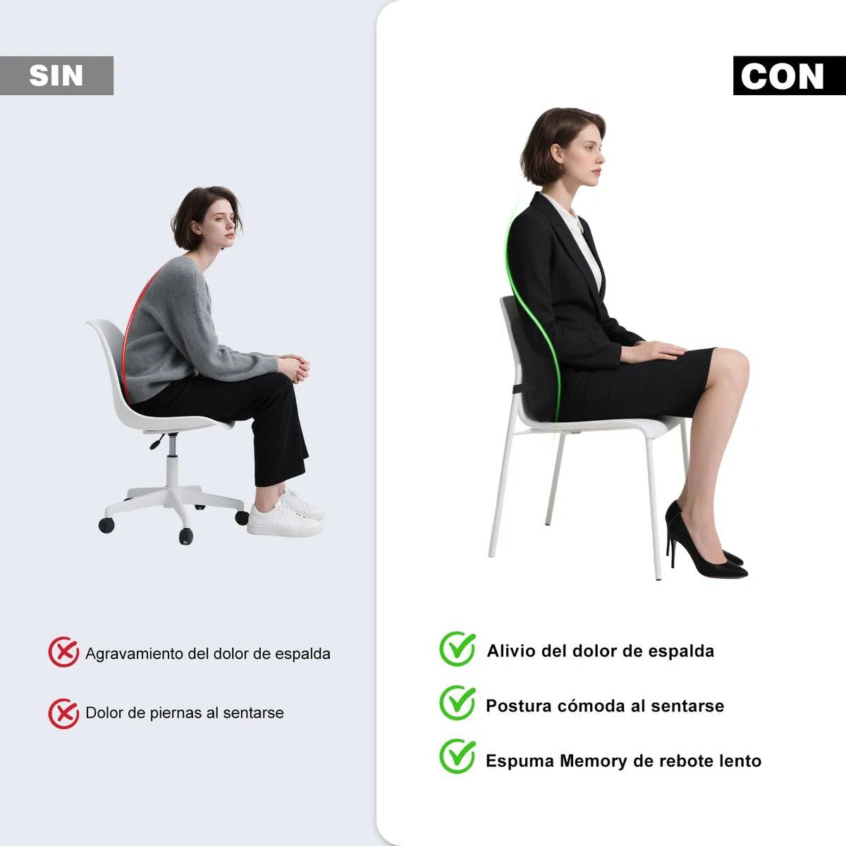Cojin Lumbar Coche, Cojin Lumbar Silla Oficina Ergonómico, Almohada Lumbar con Esponja Memoria, cojín de Soporte Lumbar, Respaldo Lumbar para Silla Oficina, Coche, Negro