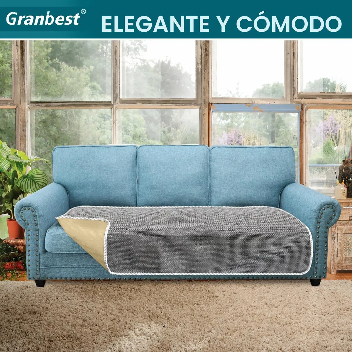 Granbest Funda de sofá antideslizante de 3 plazas, funda gruesa para sofá, protección del sofá contra mascotas, universal para todas las estaciones (3 plazas, gris)