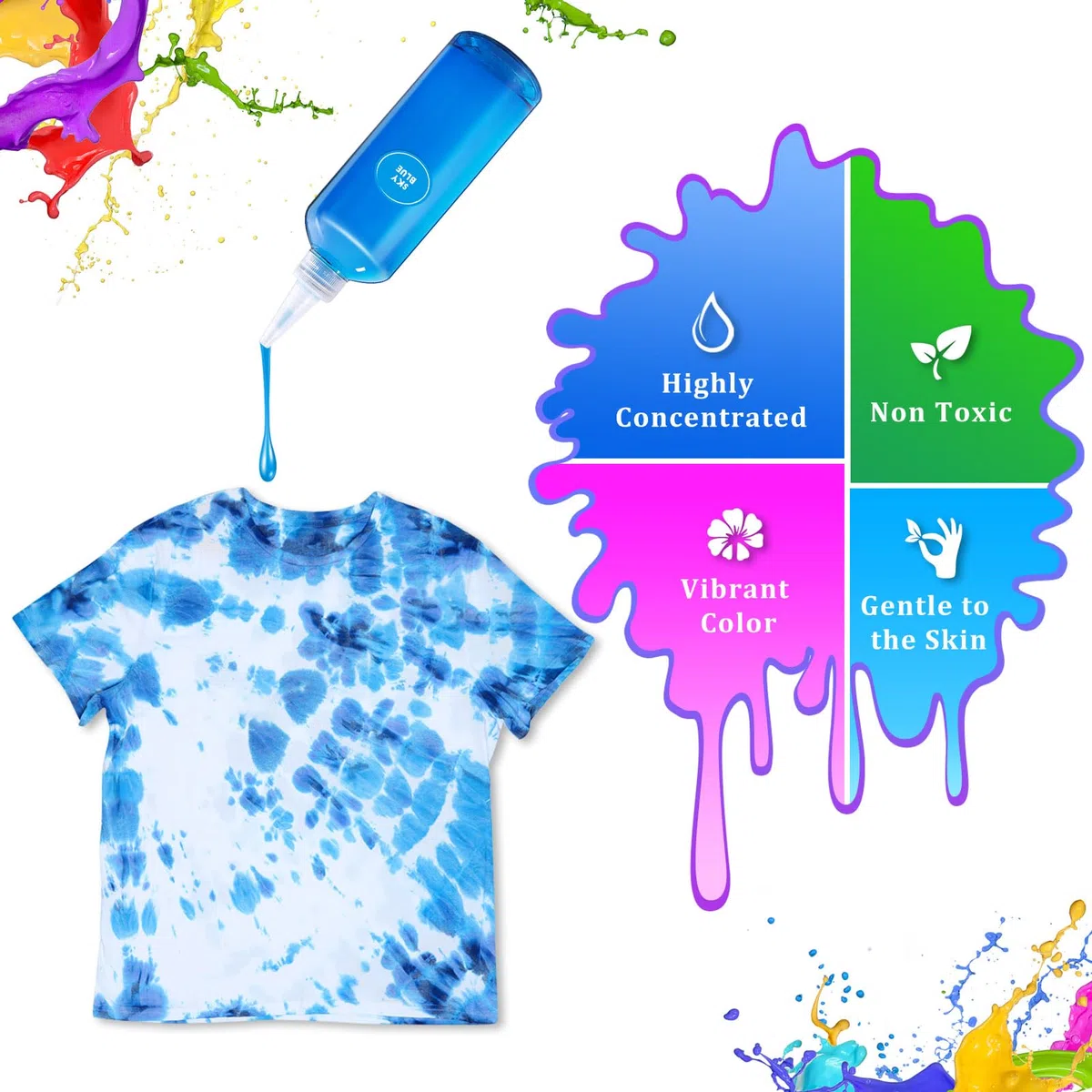 Kit de Teñido Anudado de 14 Colores para Grupos Grandes, Tie Dye Kit para Niños, No TóxicoTinte para Tejidos para Adultos, Actividades de Verano, Fiesta Hecha