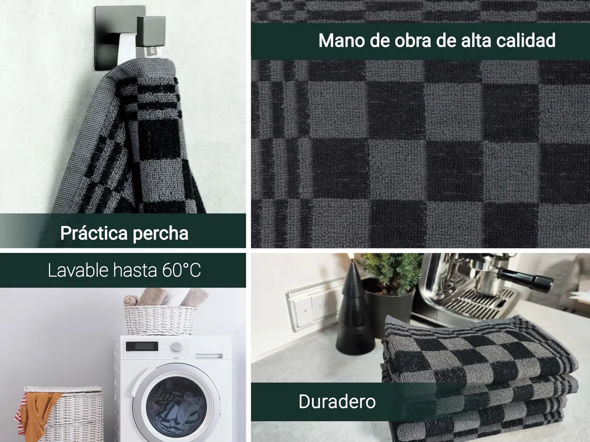 ZOLLNER Juego de 4 paños de Cocina de algodón en 50x50 cm - paños de Cocina Muy absorbentes y Resistentes - Lavables hasta 60°C - en Negros a Cuadros - Calidad hostelería - Certificado Oeko Tex