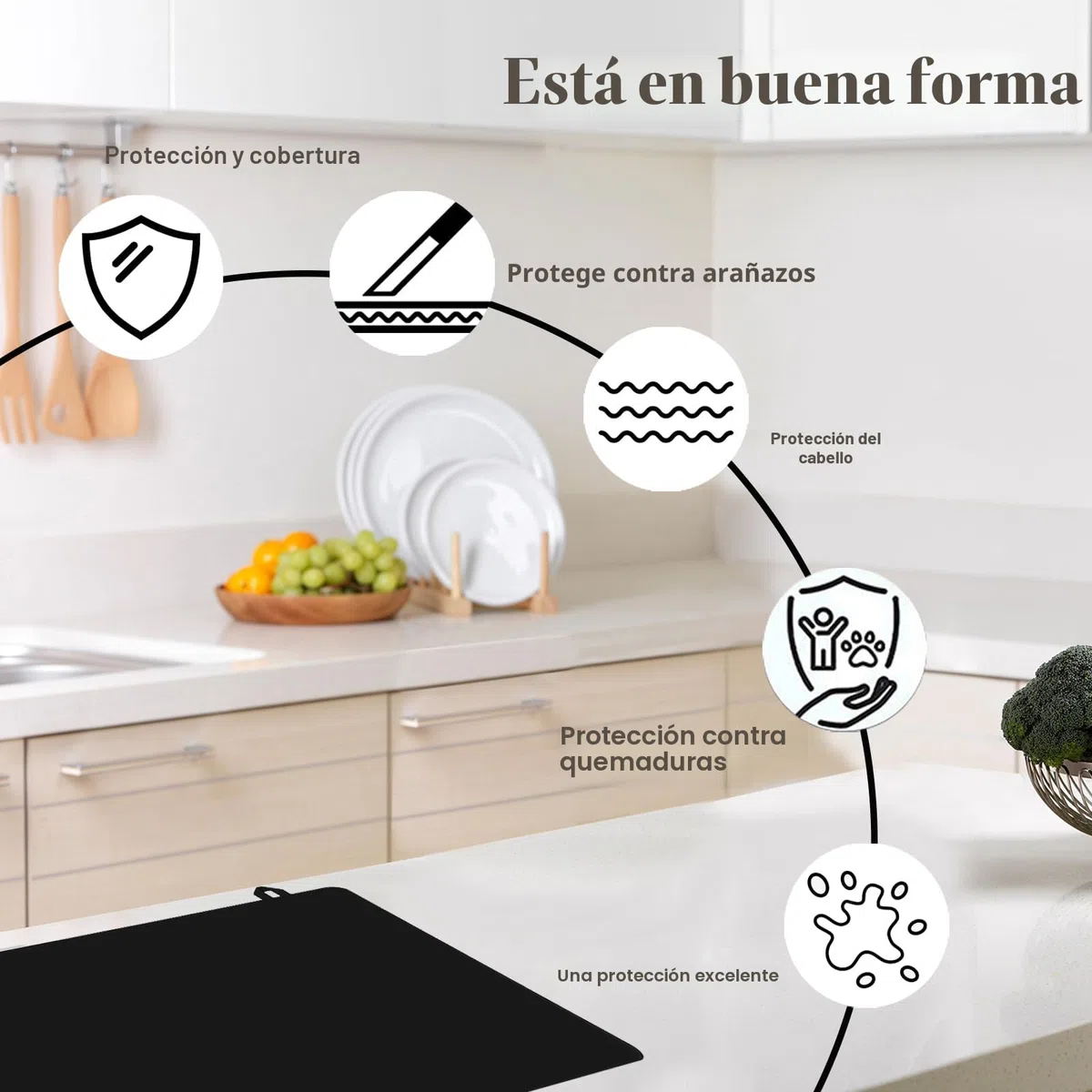 Cubre Vitrocerámica 61 x 53 cm Cubierta para cocina protección contra salpicaduras Cubierta para placa Induccion, Vitrocerámica, Negro