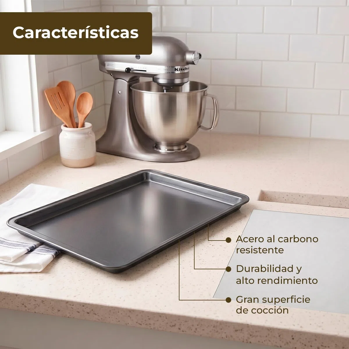 Tescoma - Bandeja de Honor Plana 41 x 27 cm Delicia – Bandeja de Acero al Carbono - Resistente - Ideal para Hornear - Color: Gris