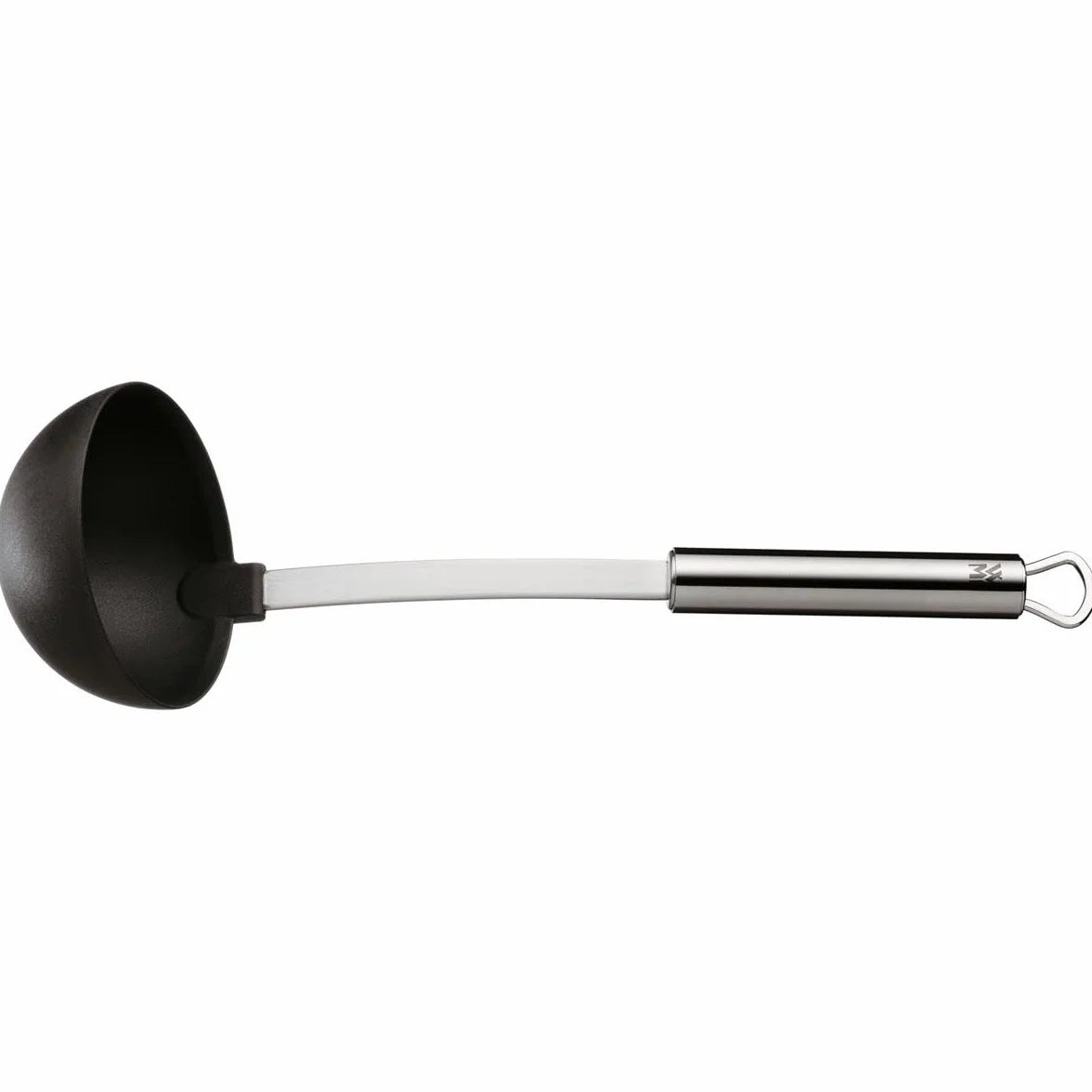 WMF Profi Plus - Cuchara Sopera Ø 9 cm 30cm, Silicona Negra, Mango de Acero Inoxidable Cromargan, Apto para Lavavajillas