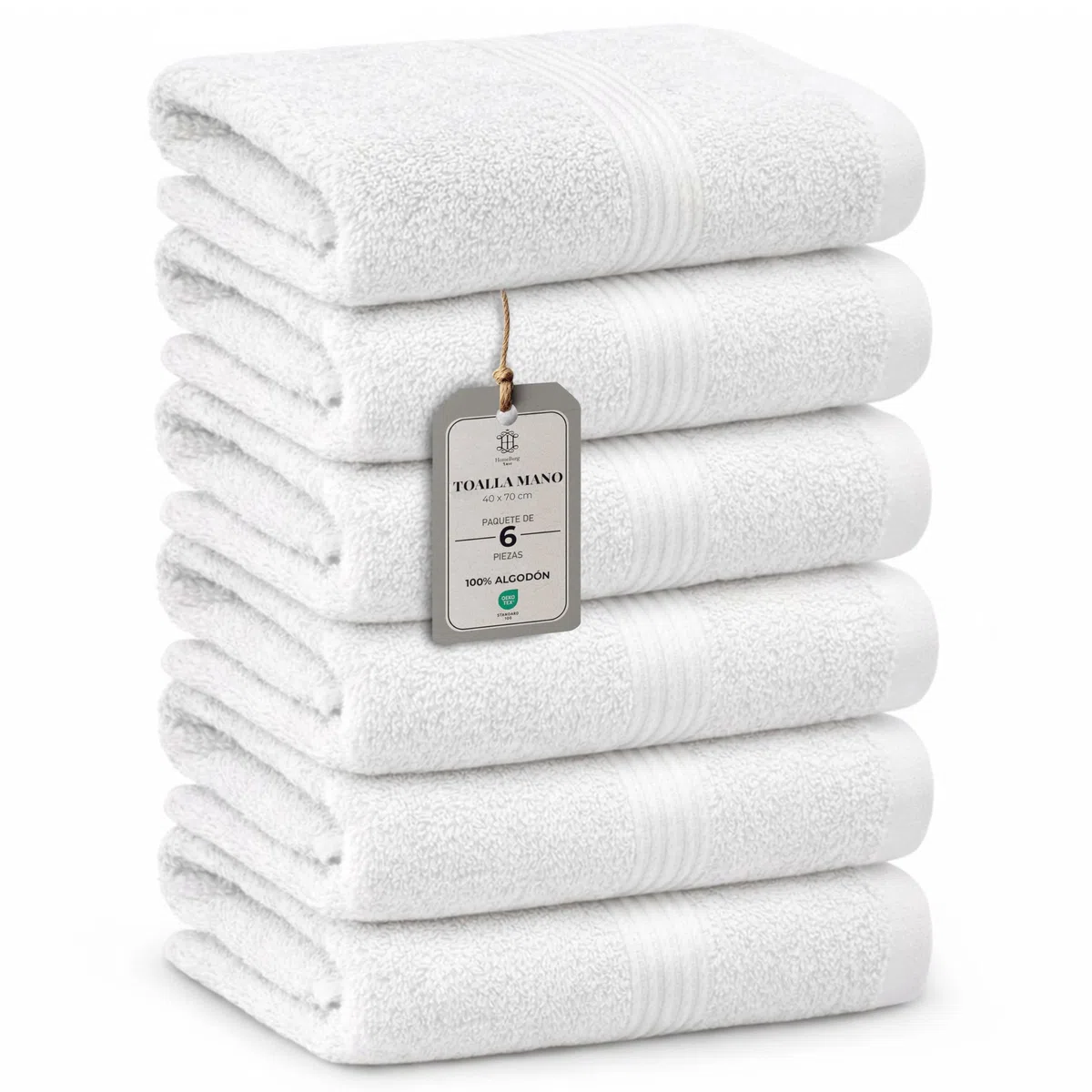 Luxe Set de 6 Toallas - Algodón Suave & Absorbente, Secado Rápido, Fáciles de Mantener, 40×70 cm, Blanco