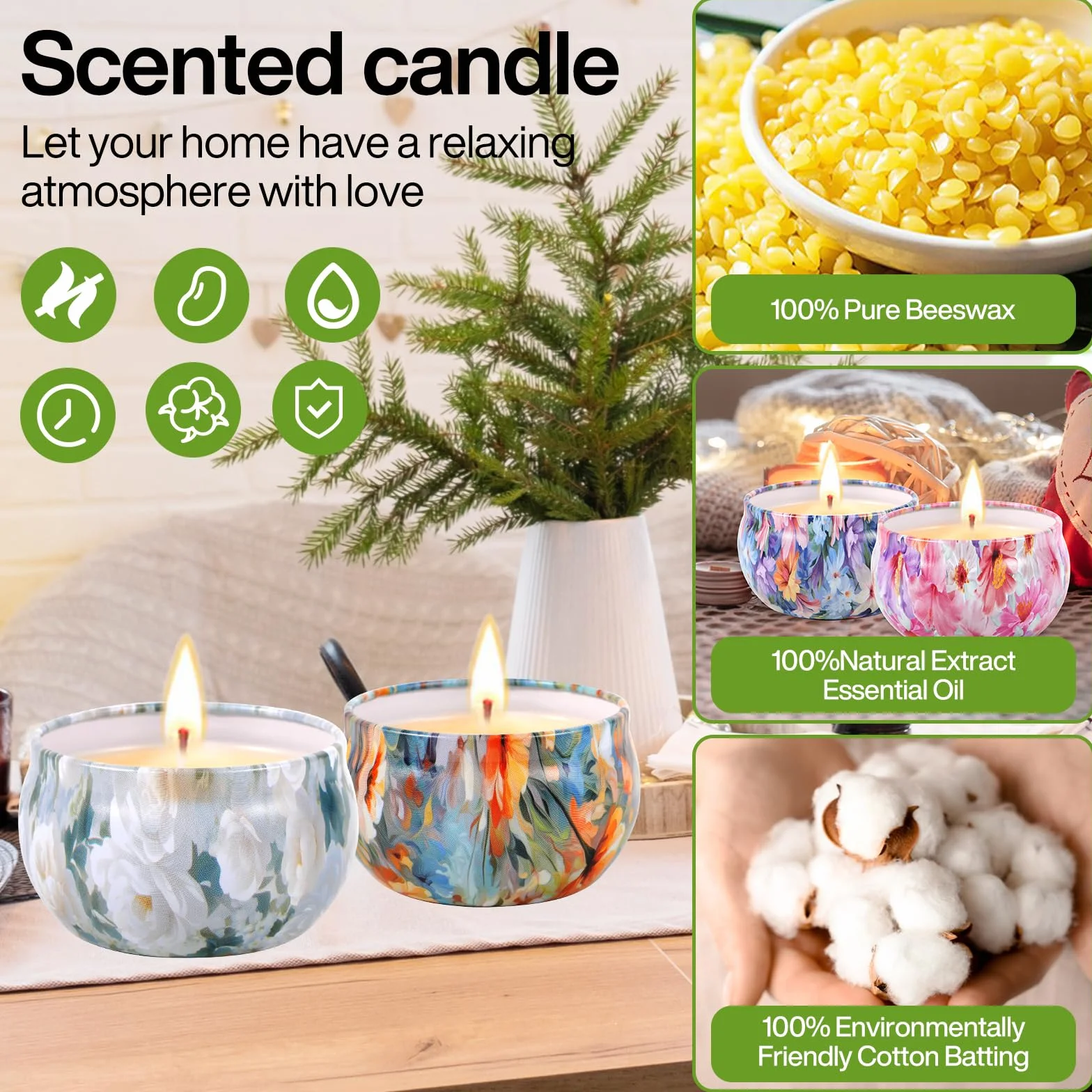 BBLTIFF Kit para Hacer Velas, Kit de Fabricación para Velas, Kit Velas Aromaticas Fabricacion, Incluye 480g Cera de Abejas, 8 Latas de Velas, 4 Colores, 4 Aromas, 30 Mechas ¡y Mucho Más