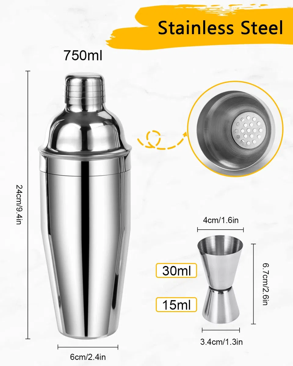 LIVEHITOP Juego Cóctel, Juego Mezclador Cóctel Profesional Acero Inoxidable con Coctelera