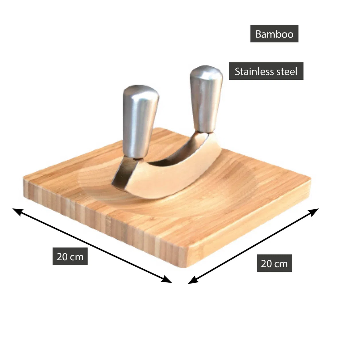 Point-Virgule Cuchillo Cocina para Picar Hierbas con Tabla Cortar de bambú, Cuchillo Media Luna, Cortador Hierba