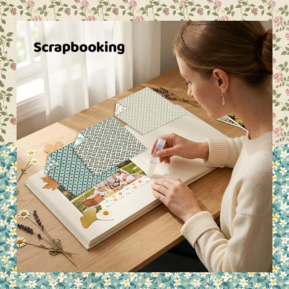 Papel Scrapbooking, 24 Scrapbook Paper, Papel para Álbumes de Recortes, Papels Decorativo, Material Scrapbooking, Motivos Florales y Botánicos for Hobbies Crafts Gifting (30.5 x 30.5 cm)