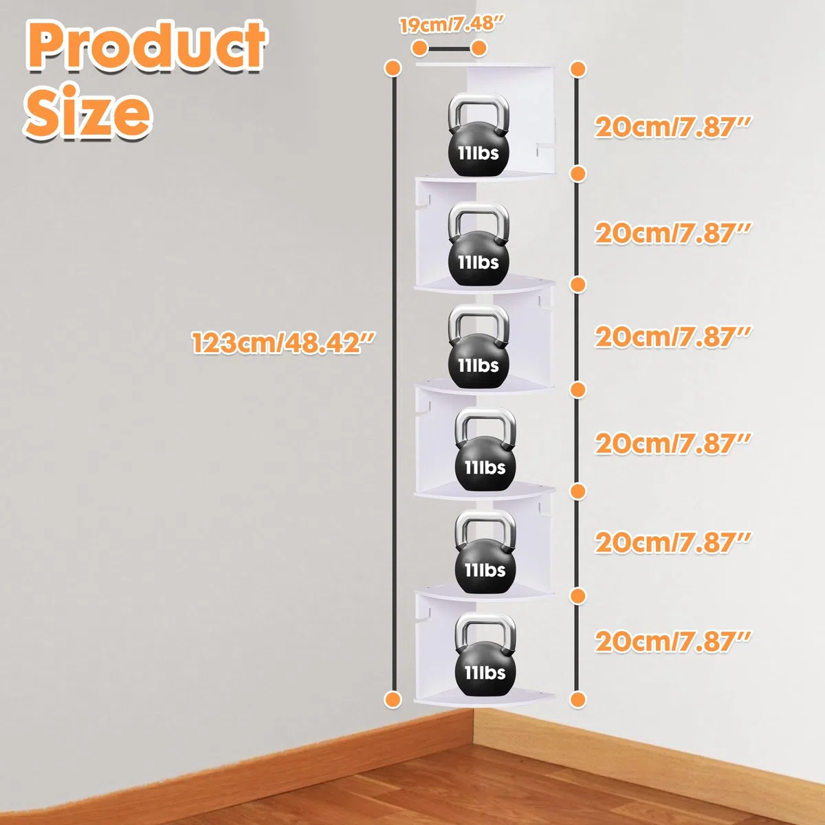 powerking Estante esquinero de montaje en pared, estantería esquinera blanca de 7 niveles, estantes flotantes, organizador de almacenamiento para sala de estar, dormitorio, baño, hogar, oficina