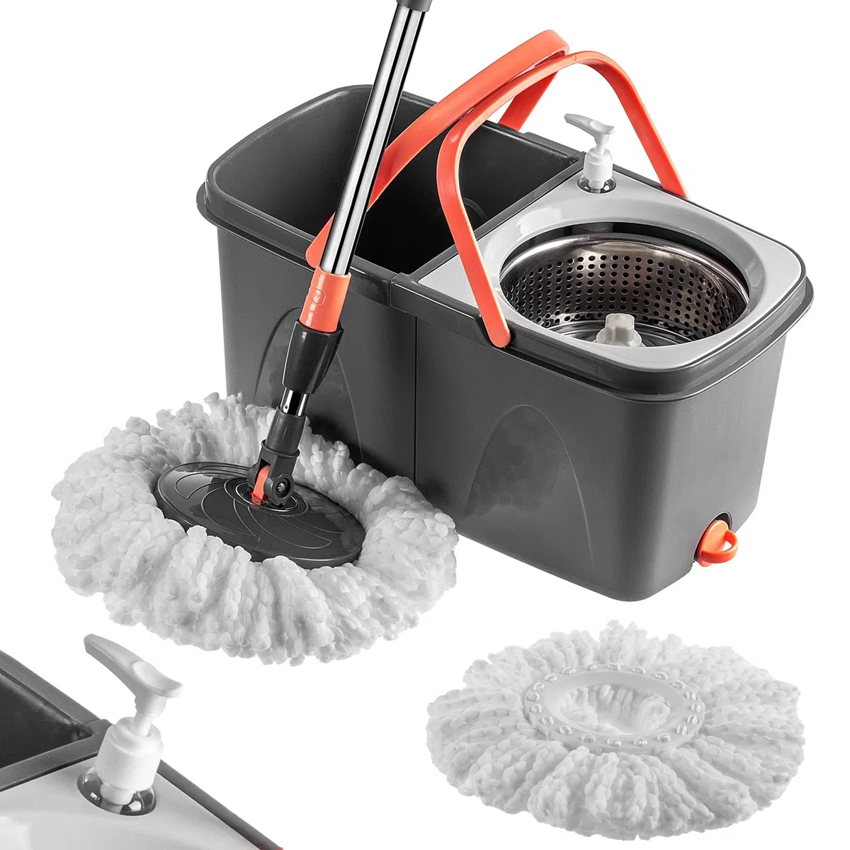 KADAX Fregona giratoria con función de escurridor y cubo de doble cámara, fregona de limpieza con mango telescópico