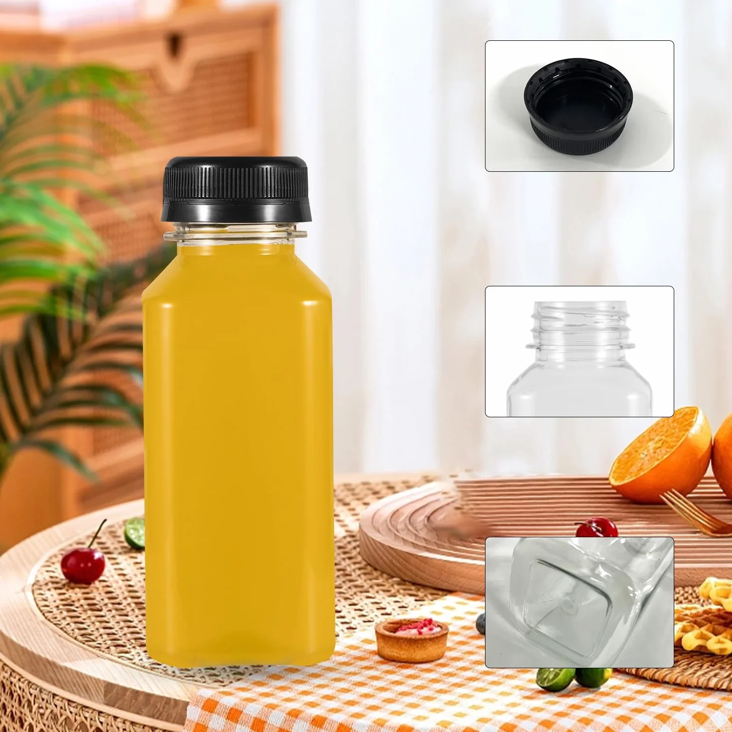 "Pack de 10 botellas de plástico rellenables de 250ml, botellas de plástico rellenables vacías, Smoothie para zumos,botellas reutilizables y transparentes para nevera, licuadoras, shots, agua, leche "