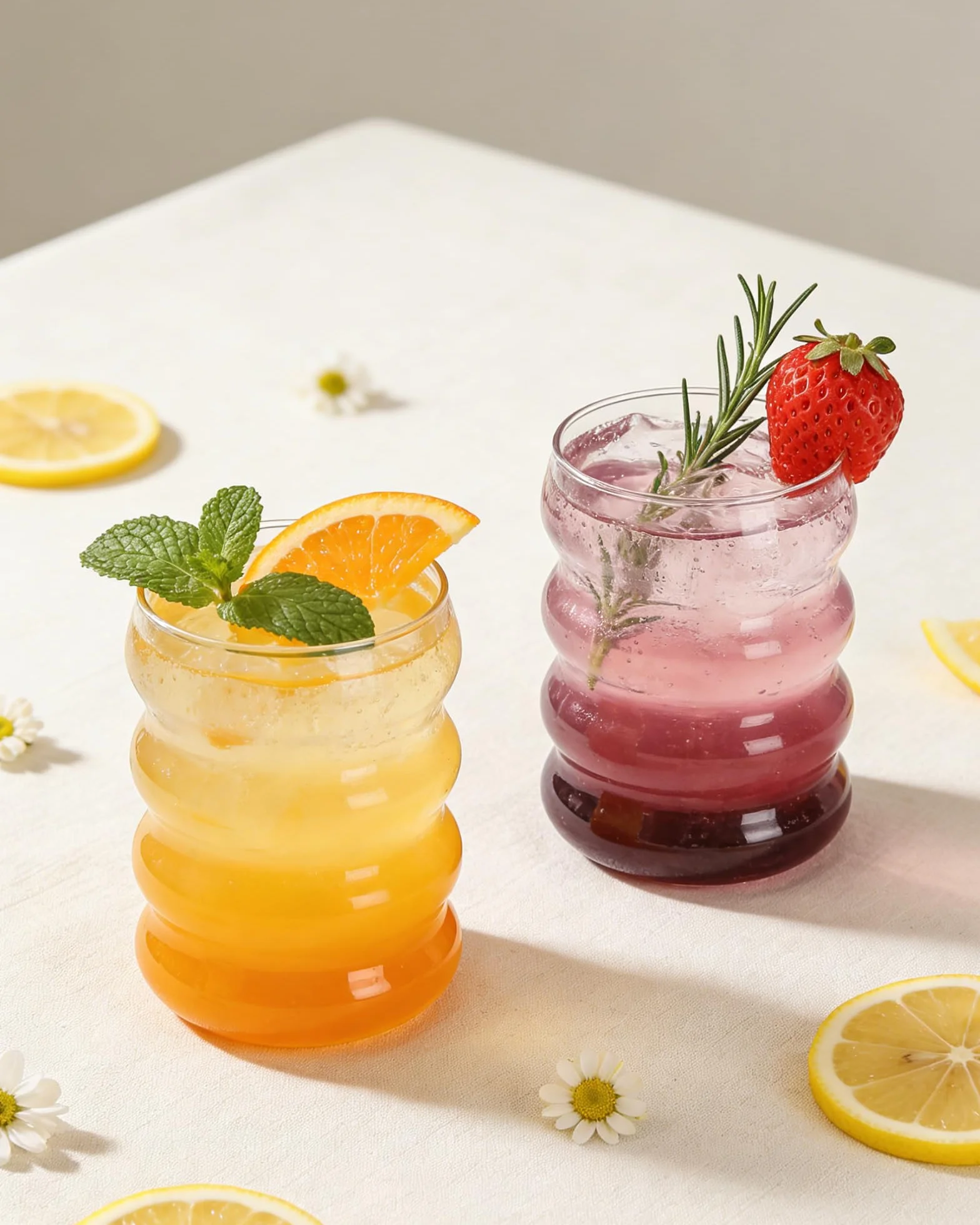 Juego de 4 Vasos de Cristal con Pajita y Cepillos 350 ml – Vasos Ondulados Resistentes Al Frío y Al Calor para Café Helado, Agua y Bebidas