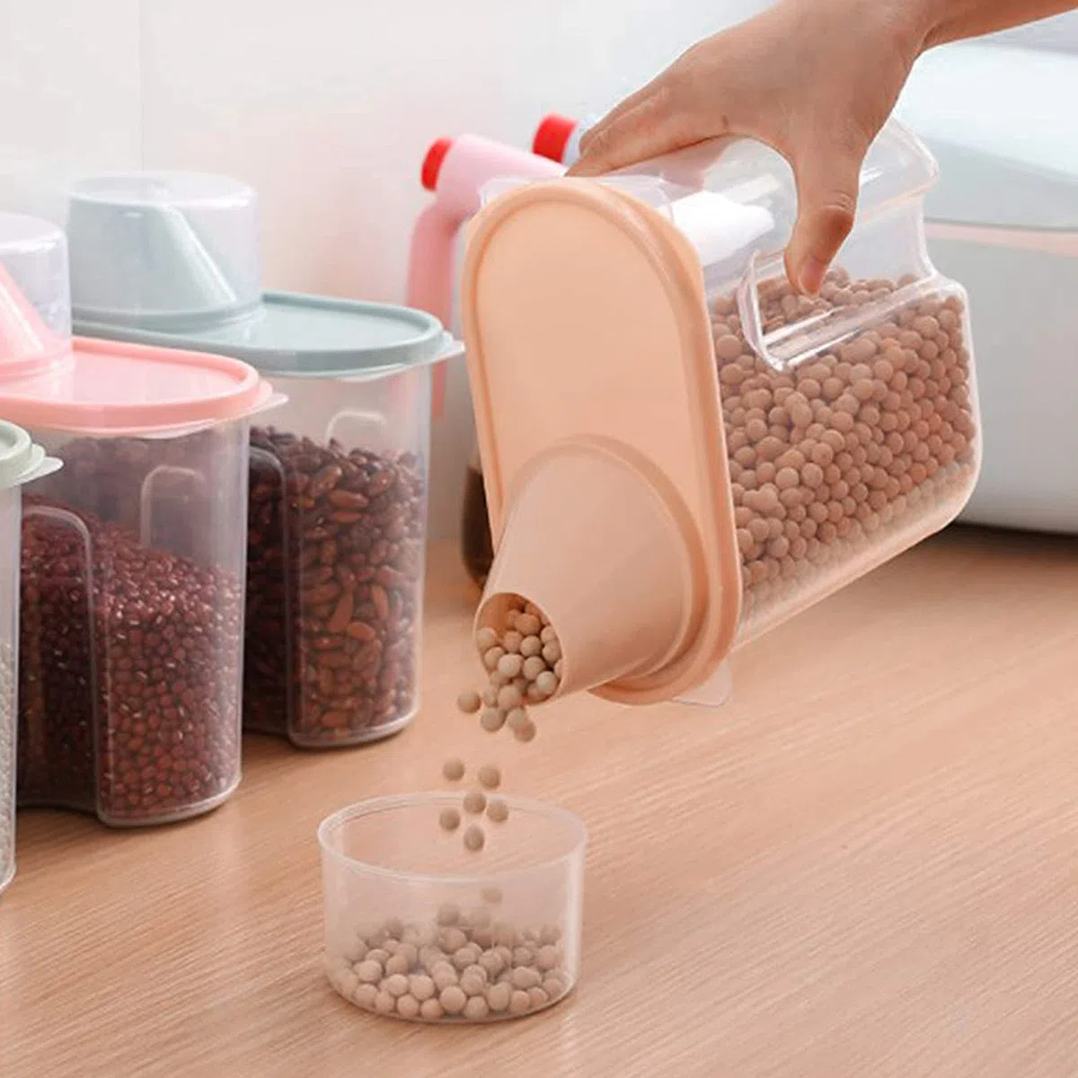 4 Piezas 1,9 L Tanque Almacenamiento Alimentos Secos con Medidora Caja, Envases Cereales Plástico, Almacenamiento Alimentos, Se Utiliza para Alimentos Secos, Cereales, Harina, Café