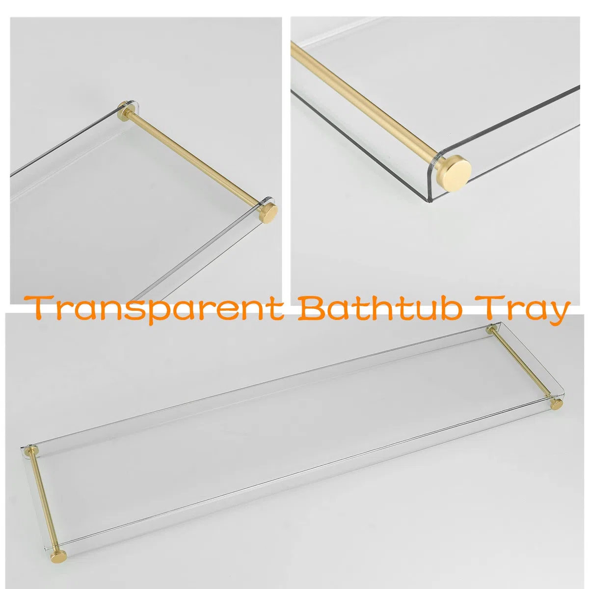 Beelee Estante de Bandeja de bañera - Estante de Bandeja de acrílico Transparente, con Pista Dorada, para Colocar Libros, teléfonos, Velas, Vin - Accesorios de baño Impermeables Caddy, BA0011G