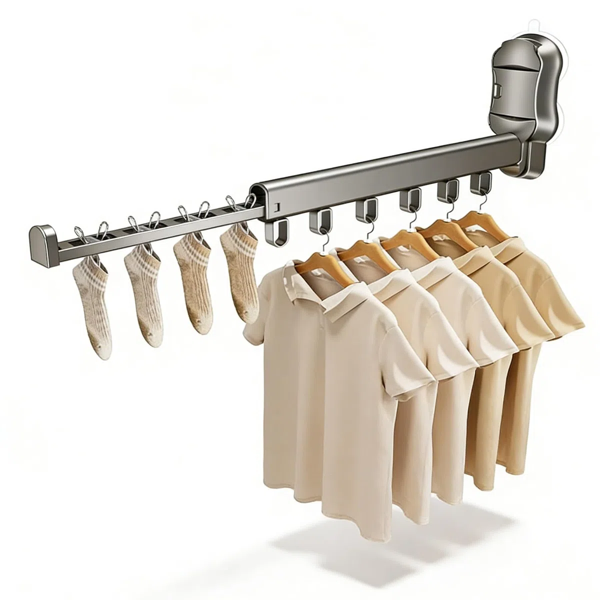 PORFOYO Tendedero Pared Plegable Extensible con Ventosa: Hanger De Lavandería Retráctil, Ahorra Espacio, Taza De Succión, Perchero para Secar Ropa para Calcetines, Ropa Interior Y Toallas