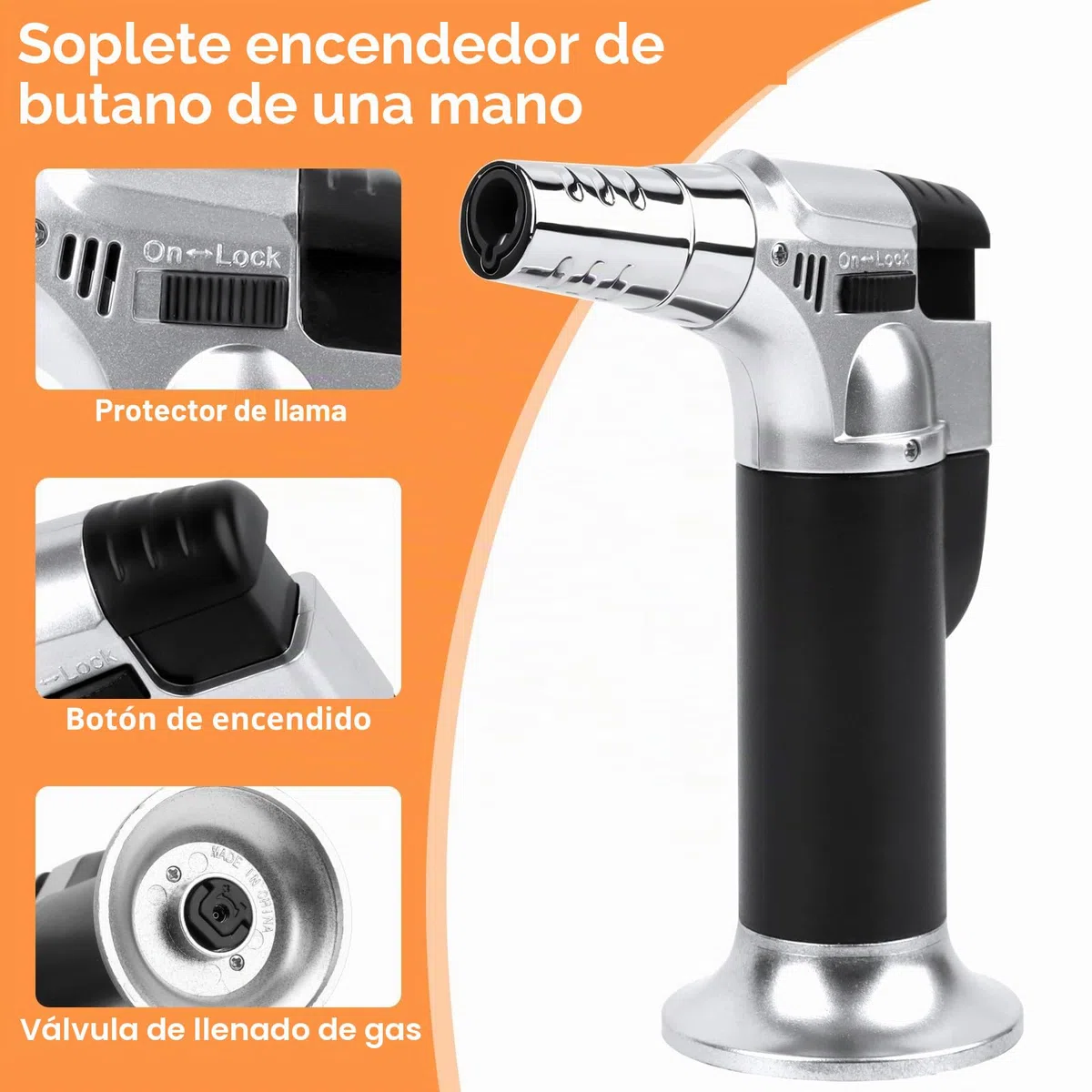 Soplete Cocina Recargable, Antorcha Butano Encendedor, Quemador de Flambeo, Mini Culinario Soplete con Cerradura de Seguridad para barbacóa Brulée Crema Cámping (Gas no Incluido)
