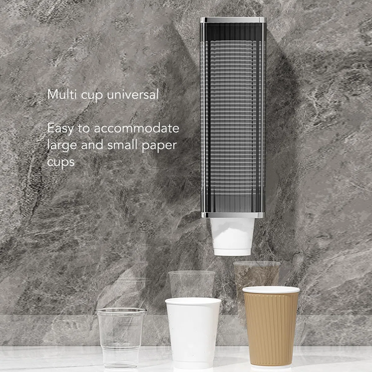 Dispensador de Vasos, Dispensador de Vasos de Papel Desechable Montado en la Pared con Cubierta a Prueba de Polvo, Dispensador de Vasos Adhesivo Autoretráctil, para Hogares,