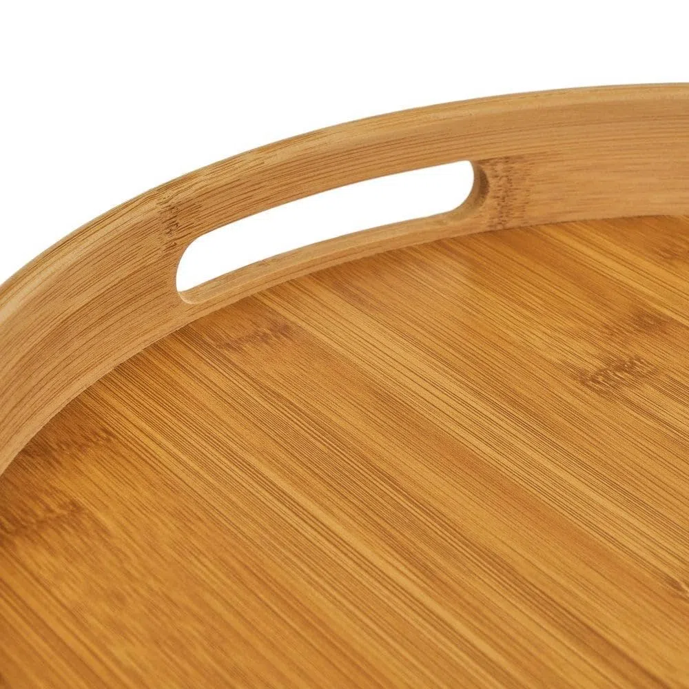 LOLAhome - Bandeja redonda con asas de bambú natural de 40 cm. Práctica y multifuncional para servir desayunos o decorar la mesa del comedor con un estilo natural y cálido