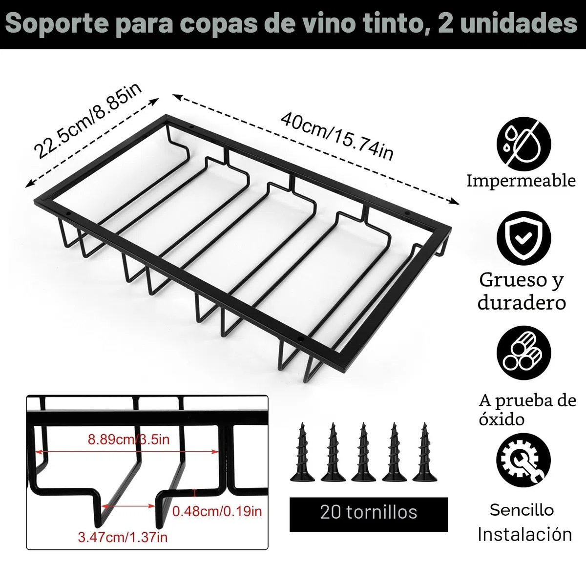 MXTIMWAN 4 Filas Soportes para Copas de Vino de Metal, 2 Piezas Colgador de Copas Invertido, Estante de Almacenamiento de Metal, para Bar Restaurante Cocina