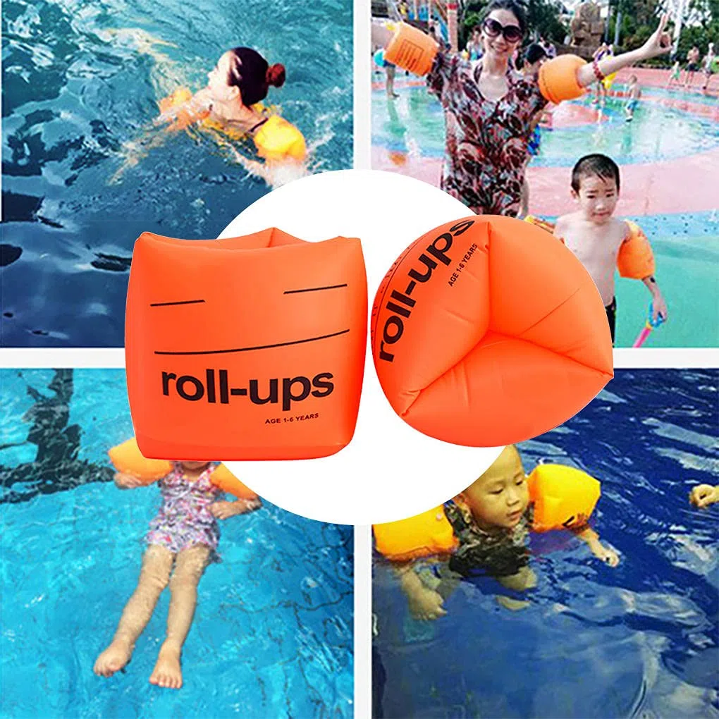 2 anillos de brazo inflables de PVC para natación, para adultos y niños, color naranja