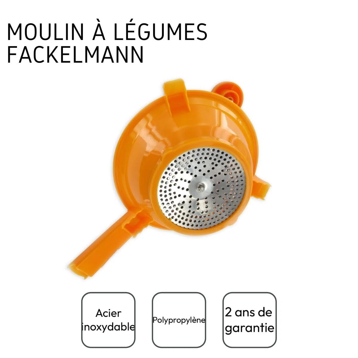 Fackelmann 2764150 Molinillo de Verduras 19 cm, Molino de Verduras, Acero Inoxidable, Plástico, Amarillo, Naranja, Verde, 19 cm