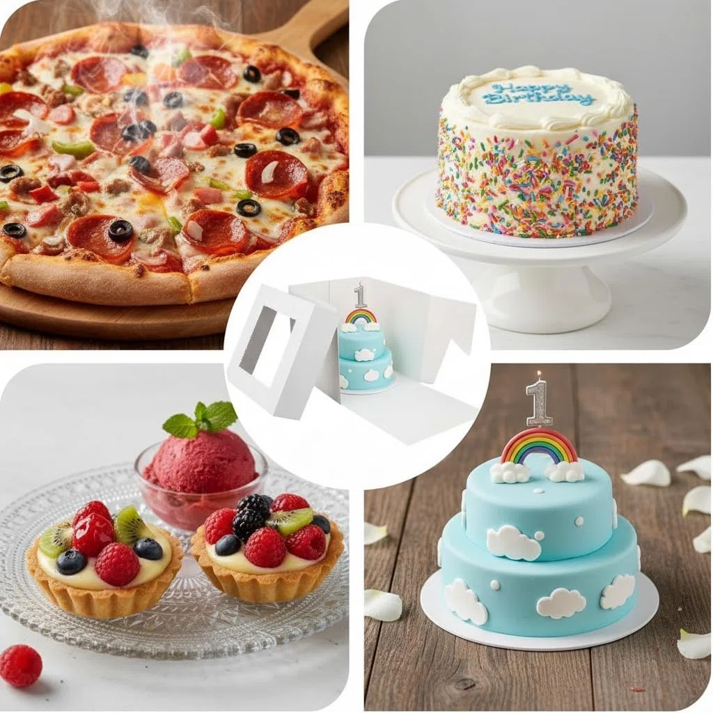 KUOGAS Cajas para Tartas (25x 25 x 20 cm), 10 uds caja para tartas con ventana, cake box con plato, Caja de transporte para tarta y repostería (10x10x8inch - 10Stk)