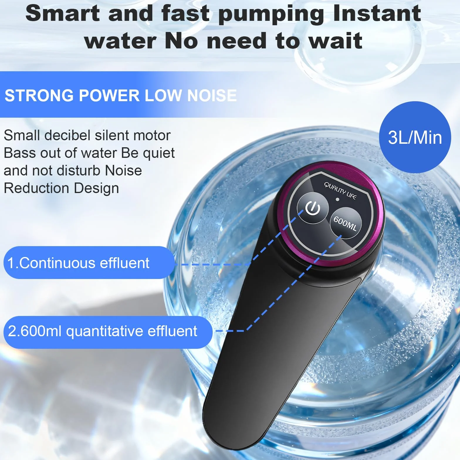 Bomba para botellas de agua, bomba de agua potable automática con USB, dispensador de agua, bomba de agua de 5 galones para cocina, hogar, oficina, camping