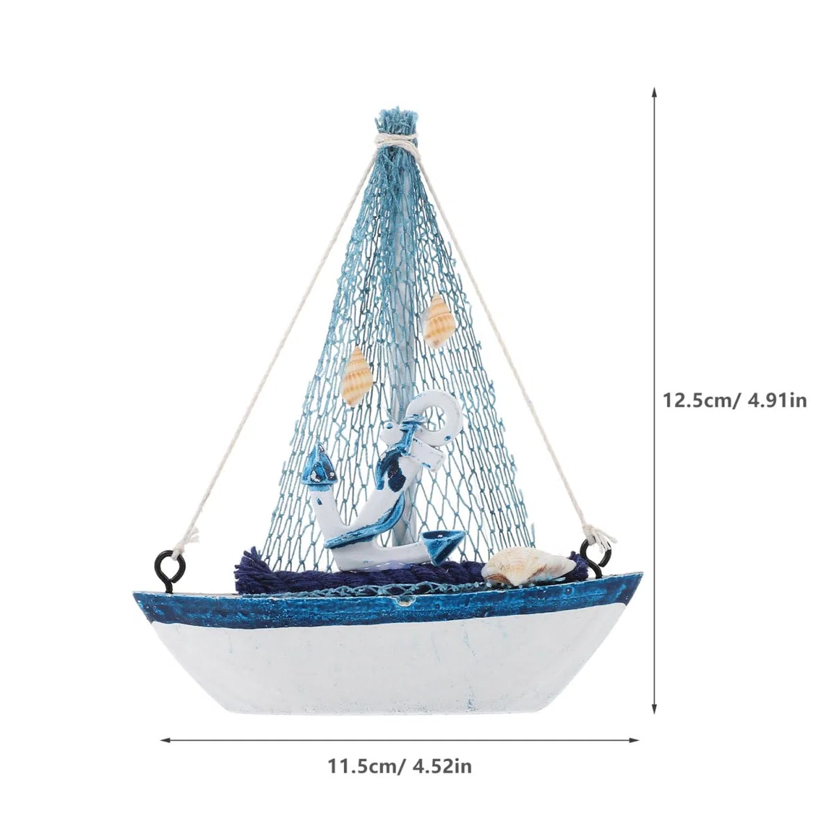 Modelo de Barco de Madera con Red de Pesca, Ancla, Concha náutica, decoración marítima para el hogar, decoración de Mesa