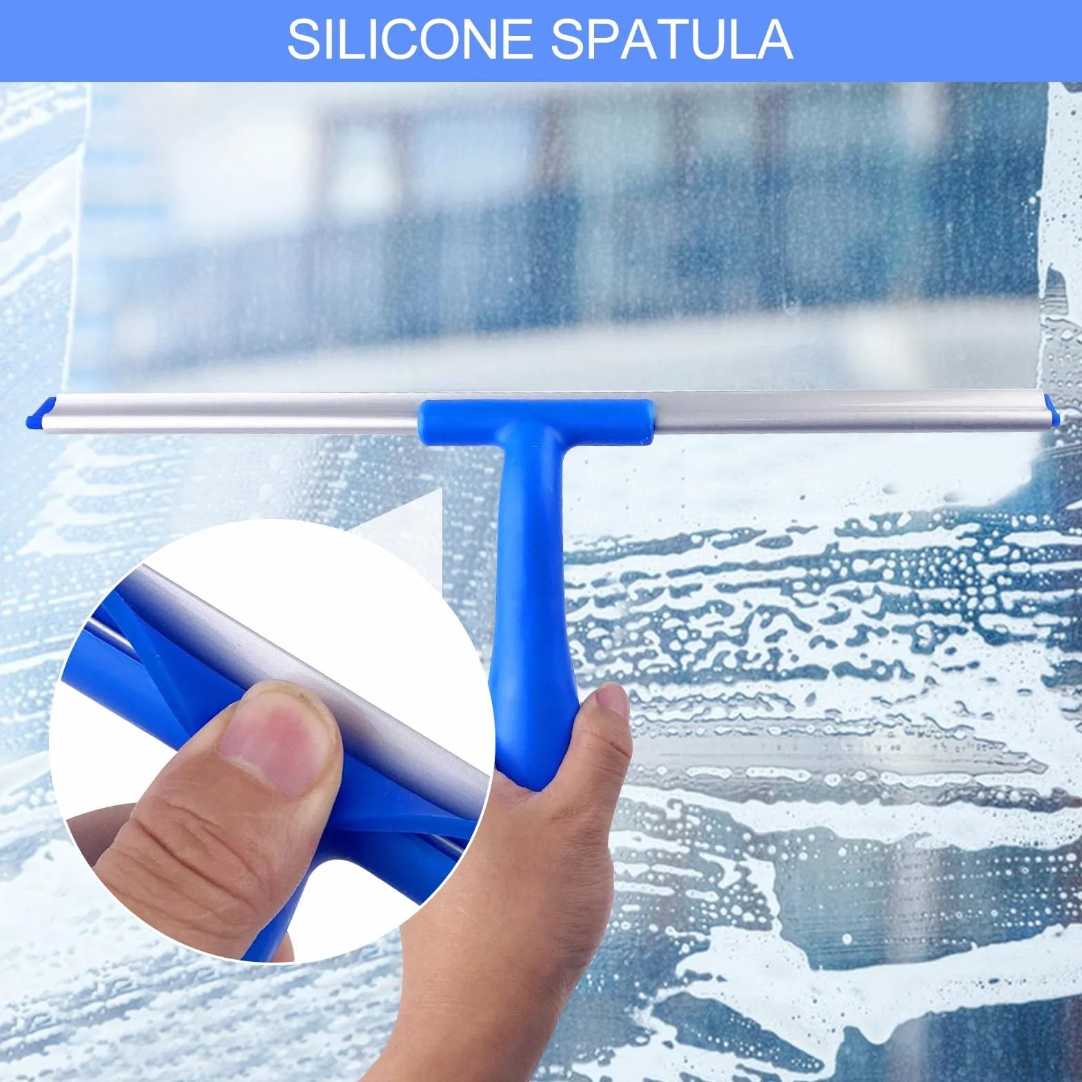 Newpop 2 En 1 Rasqueta Limpiacristales Telescopico Kit, Escobilla de Goma para Suelo, Escoba de Agua,120cm Palo Limpiacristales Extensible, Limpiador de Ventanas, Silicona Limpieza Cristales