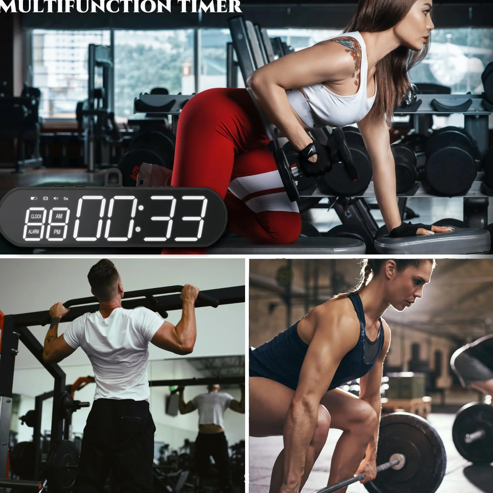 Temporizador De Gimnasio Portátil, Reloj De Intervalos, Timer De Entrenamiento Magnético Digital LED Con Cuenta Regresiva/Ascendente y Despertador