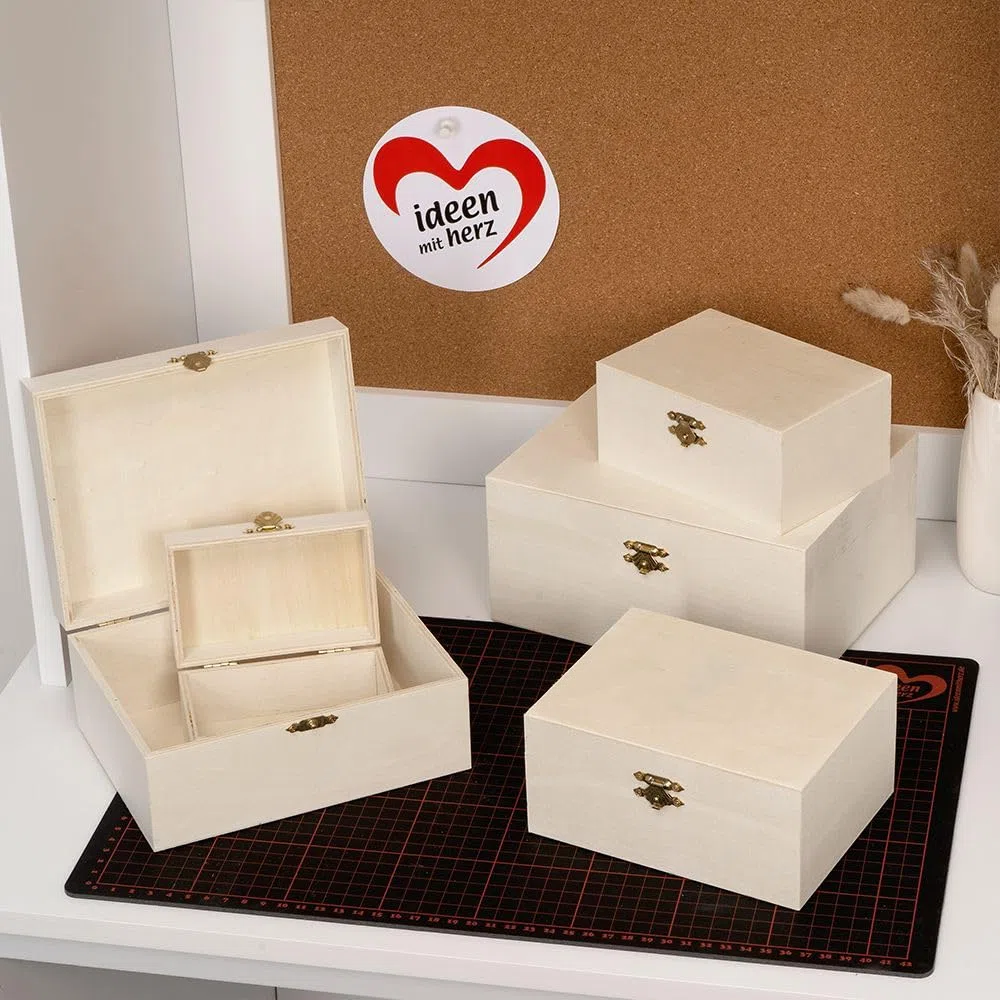 Ideen mit Herz Juego de cajas de madera rectangulares con tapa y cierre de metal, 5 unidades, varios tamaños