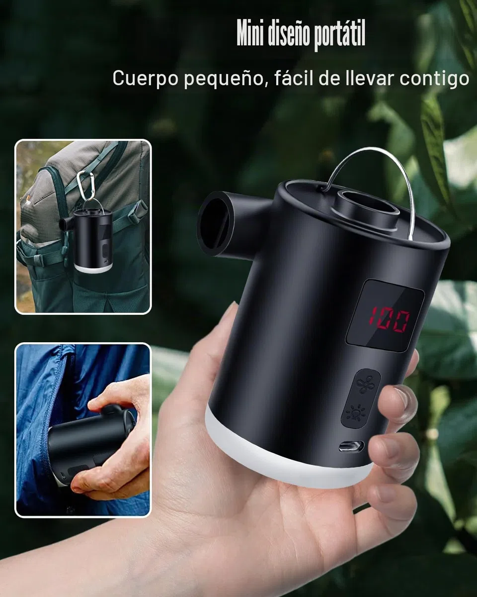 Bomba de Aire Eléctrica 4000mAh Batería Recargable con 3 Boquillas, Inflador Eléctrico Portátil, con Fuente de Luz, se Puede Colgar, Adecuado, para Barco Inflable Piscinas Colchones de Cama, Inflador