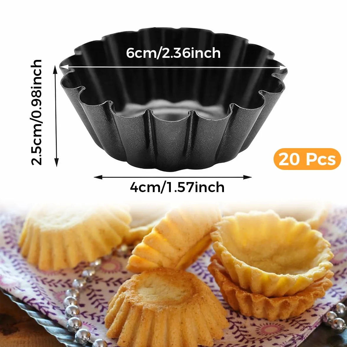 20 Piezas 6 x 2,5cm Moldes para Tartaletas Individuales, Moldes Mini Tartaletas de Acero Carbono, Acero Inoxidable Molde de Tartaleta de Huevo, Moldes para Tartaletas de Huevo, para Pasteles, Tartas