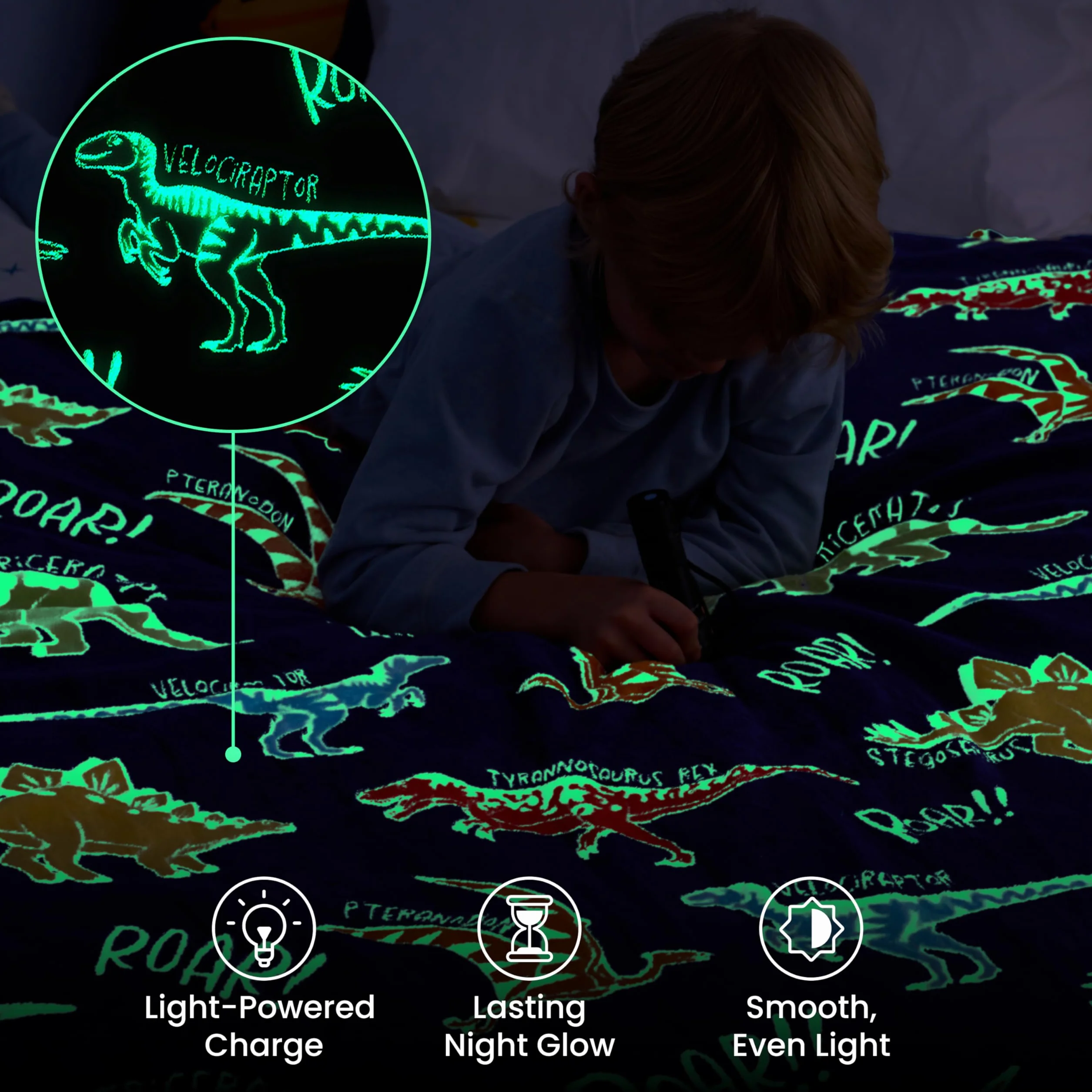 Joiedomi Manta Dinosaurio Que Brilla en la Oscuridad – Regalo para niños y niñas de 2 a 12 años – Manta Suave y acogedora de Franela, decoración para habitación – 127 x 152 cm