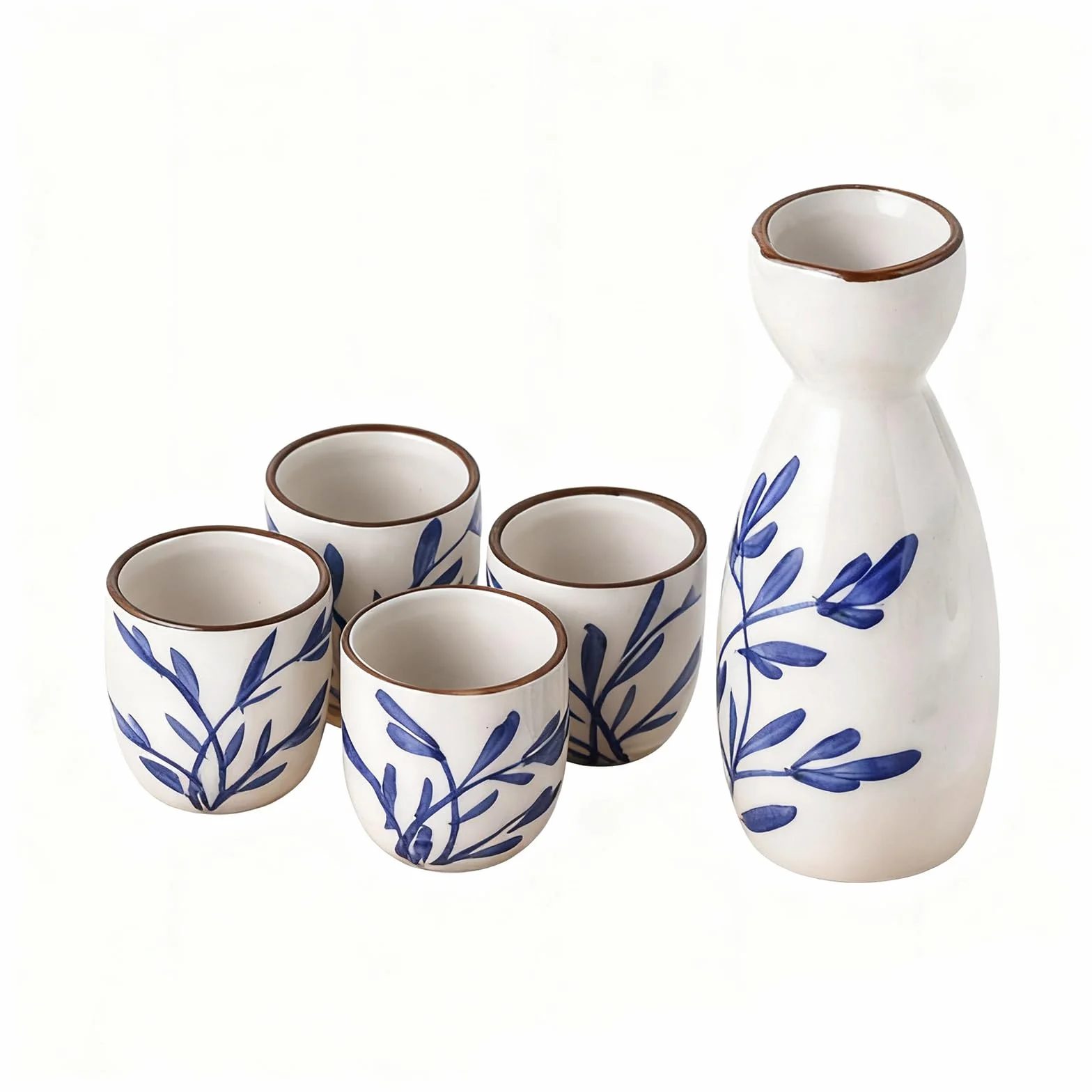 5 Piezas Sake Set, Botella de Sake Porcelana Cups, Juego de Sake Japonés Tradicional, para Restaurantes de Té, Casas de Té Y para Beber Té A Diario (Blanco)