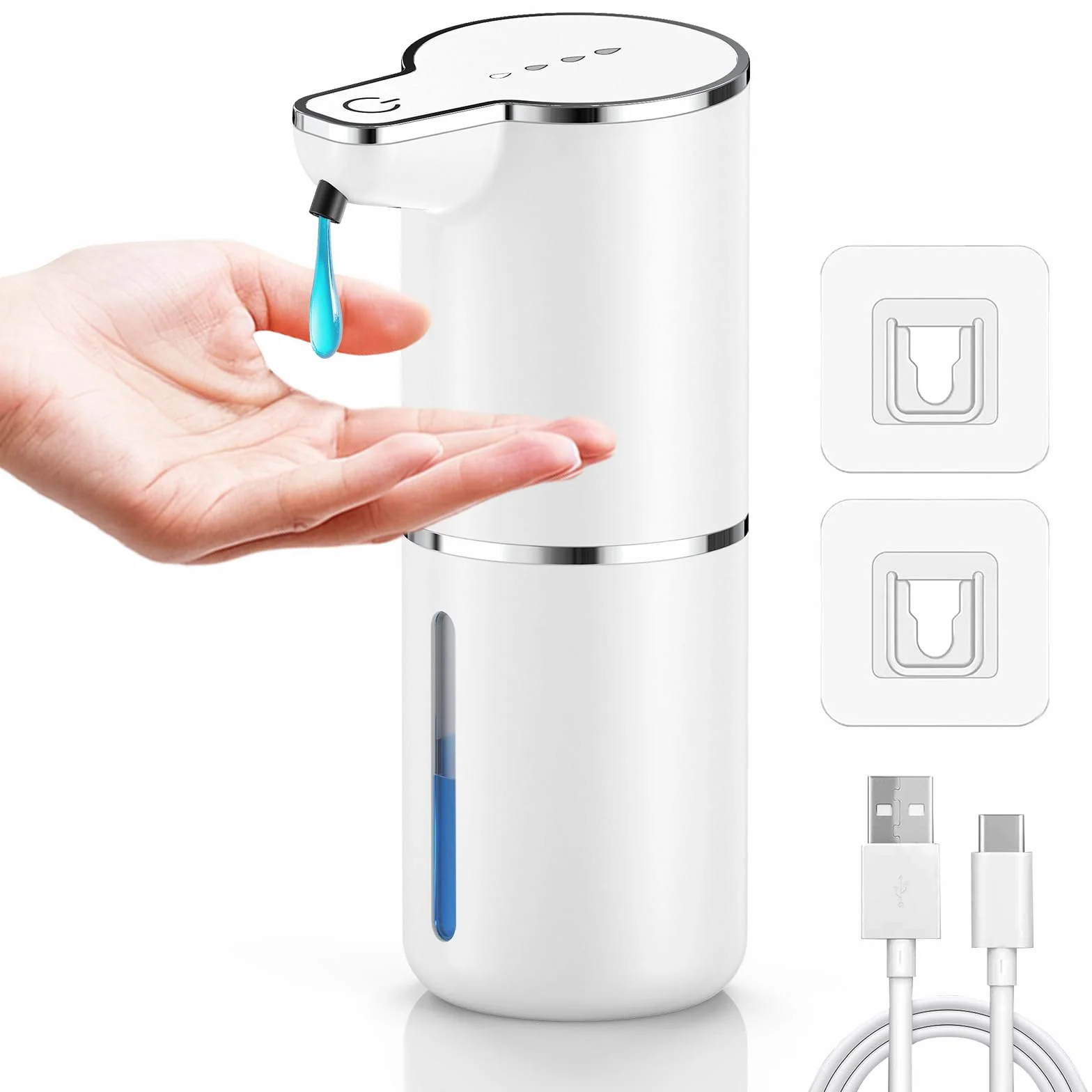 Dispensador Jabon Baño Automatico,Dispensador de Jabón Automático con Sensor Movimiento por Infrarrojos,4 Niveles Ajustables,Recargable por USB,Resistente al Agua IPX5 para Cocina,Baño