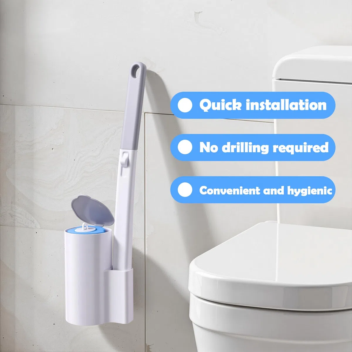 Juego de 2 cepillos de inodoro con 48 piezas de repuesto para limpiador, cabezal flexible, set con soporte y mango para lavabo, inodoro y piscina