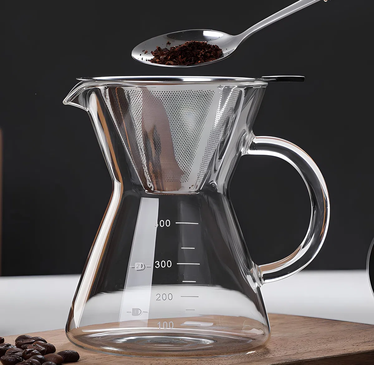 Cafetera para verter con filtro de goteo de acero inoxidable reutilizable, juego de cafetera de goteo de vidrio, jarra de café de vidrio de borosilicato sin plomo para 1-2 tazas, transparente