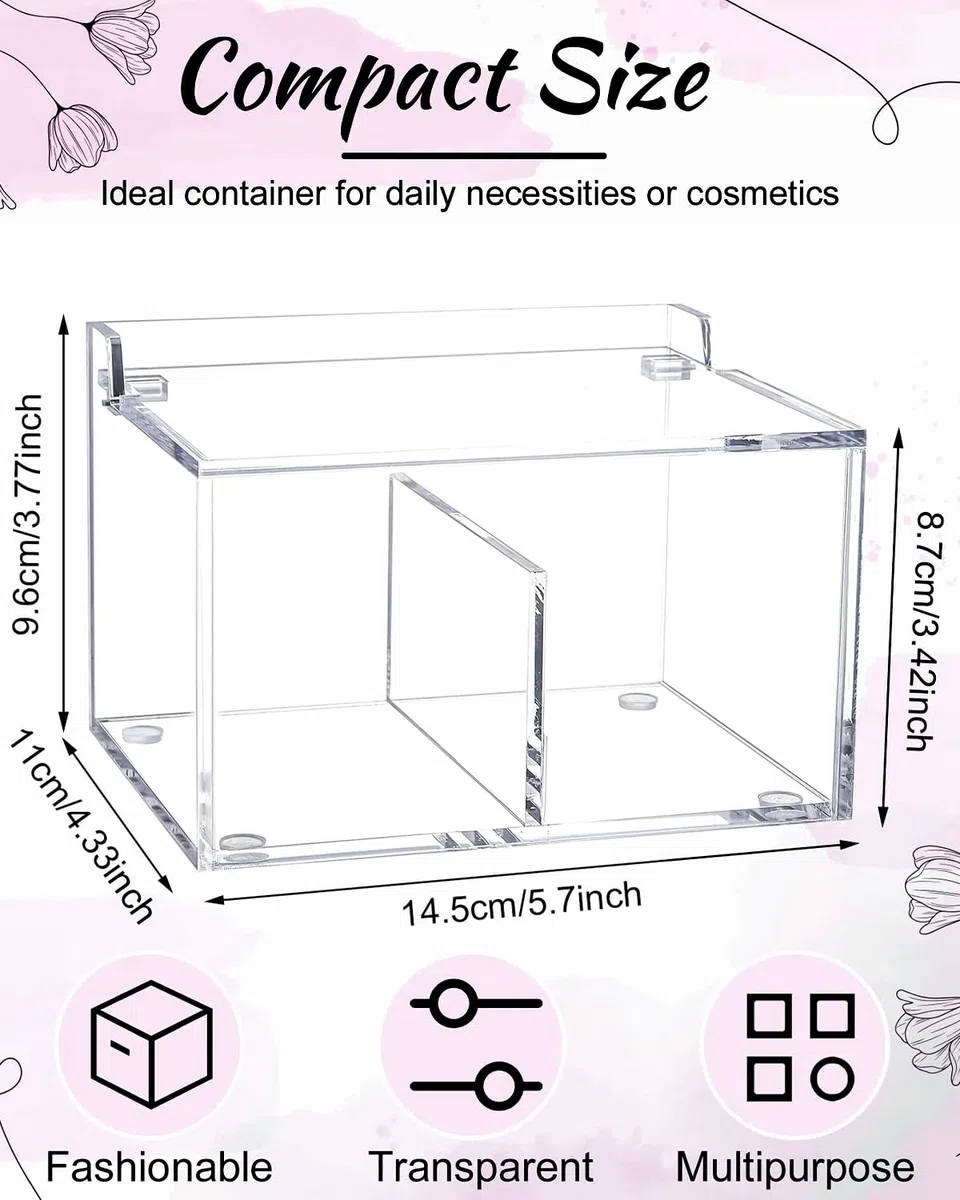 Organizador de bastoncillos, Caja de Acrílico de Bastoncillos de Algodón con Tapa, Caja Transparente de Hisopos de Algodón, Organizador Transparente para Almohadillas Desmaquillantes