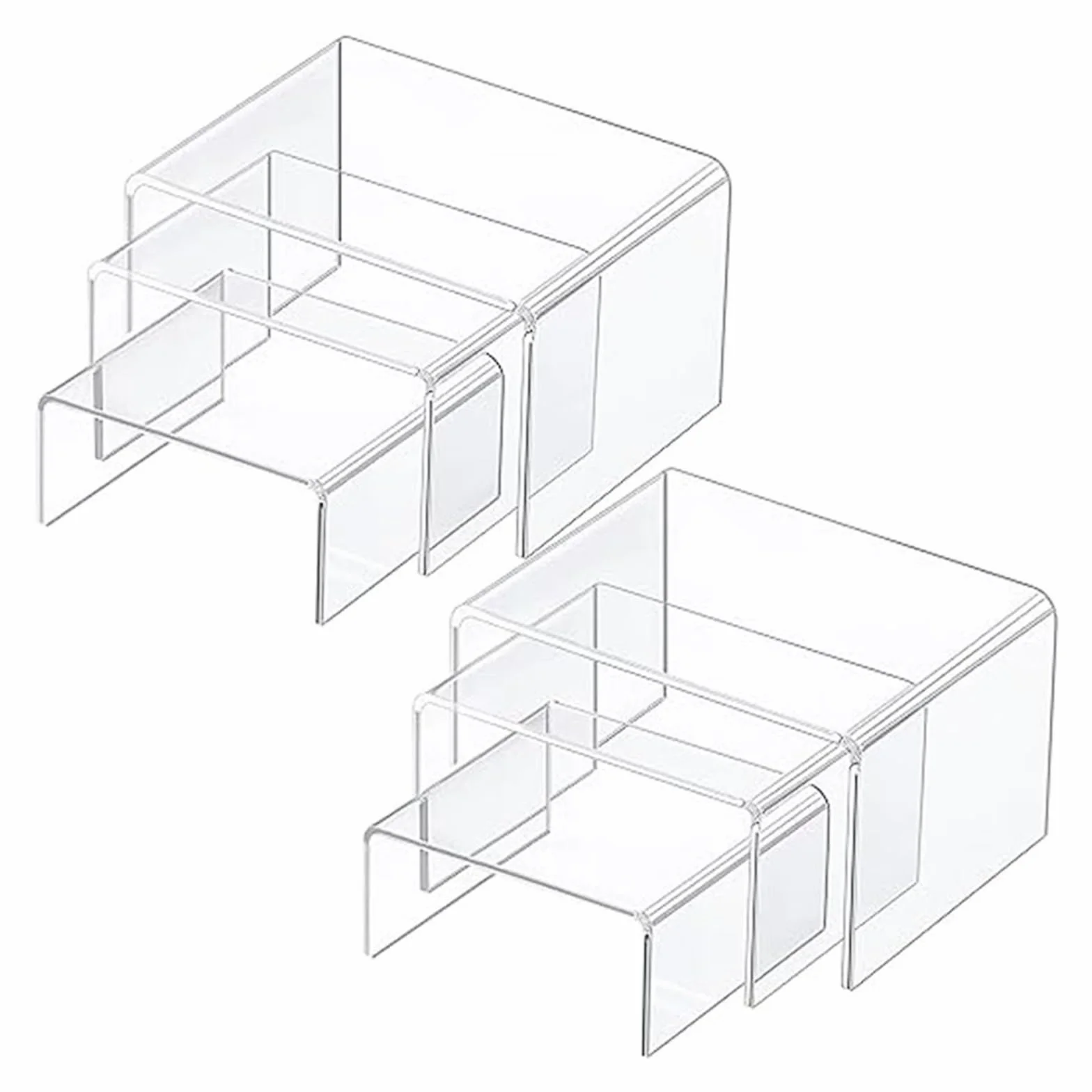 6 Piezas Riser Clear Small Elevadores de Exhibición de Acrílico, Acrylic Decorator Stand Shelf, Expositor Metacrilato para Exhibir Joyería Decoraciones de Postres de Magdalenas, 3 Tamaños