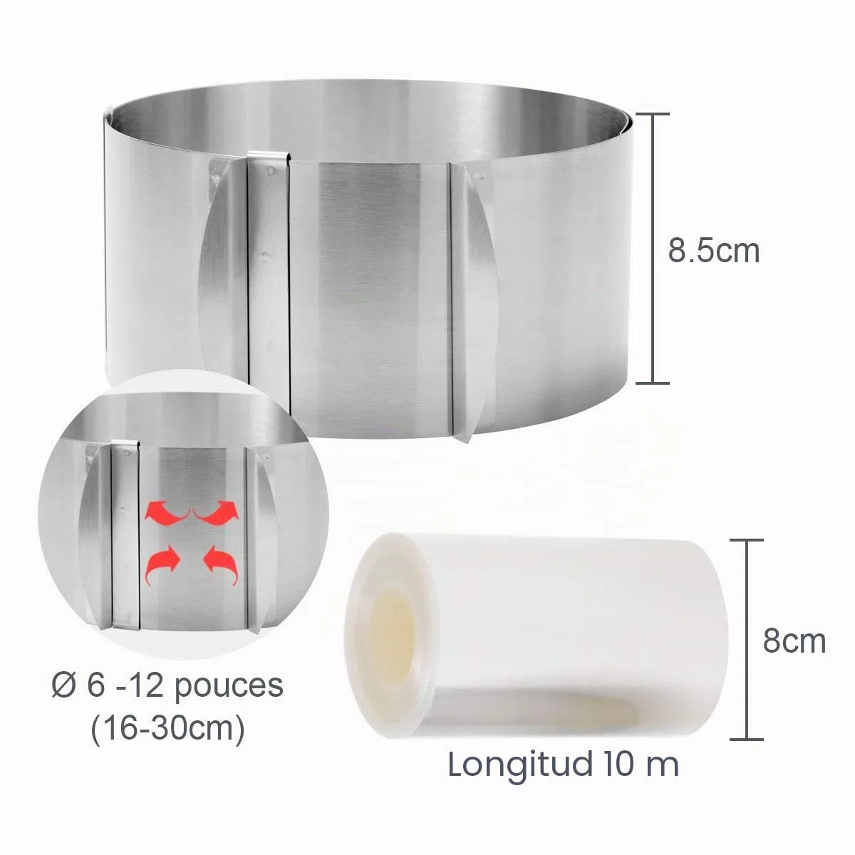 Molde Redondo Para Pasteles 16-30 cm Ajustable Aro Redondo Repostería con Acetato Reposteria Aro Con Escala Molde Redondo para Tarta Pastel Aros para Emplatar Anillo de Pastel Acero Inoxidable
