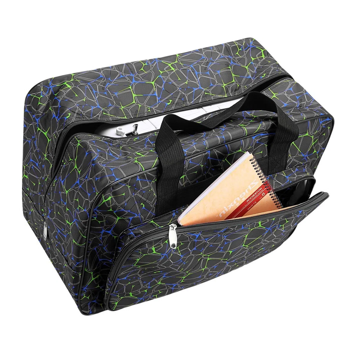 Bolsa de lona impermeable para máquina de coser de gran capacidad, almacenamiento acolchado portátil con bolsillos y asa, para viaje, negro