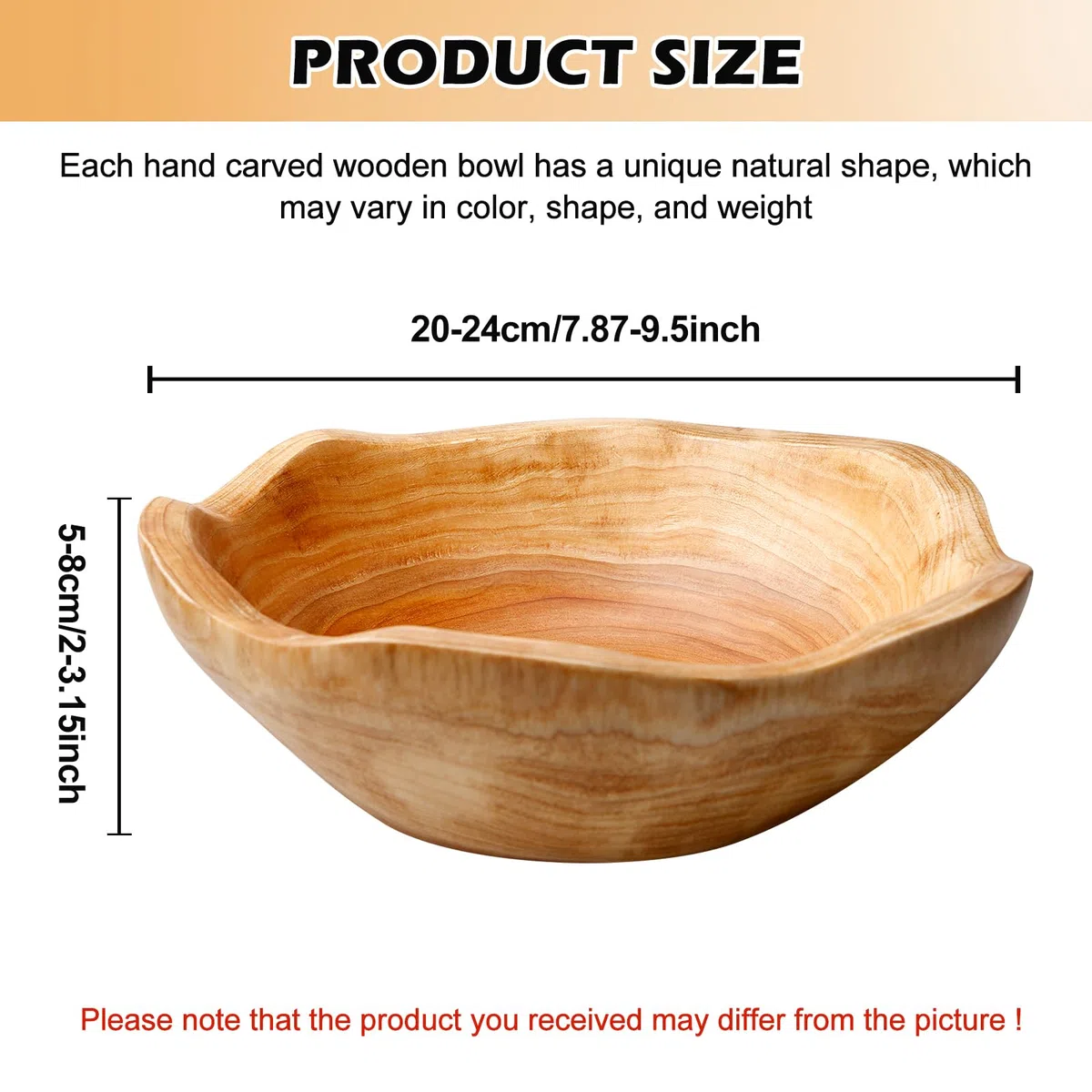 GOMETY Frutero de madera natural, ensaladera de madera, cuenco decorativo hecho a mano, irregular, fruta creativa, cuenco para servir aperitivos para frutas, ensaladas, llaves, decoración (20-24 cm)